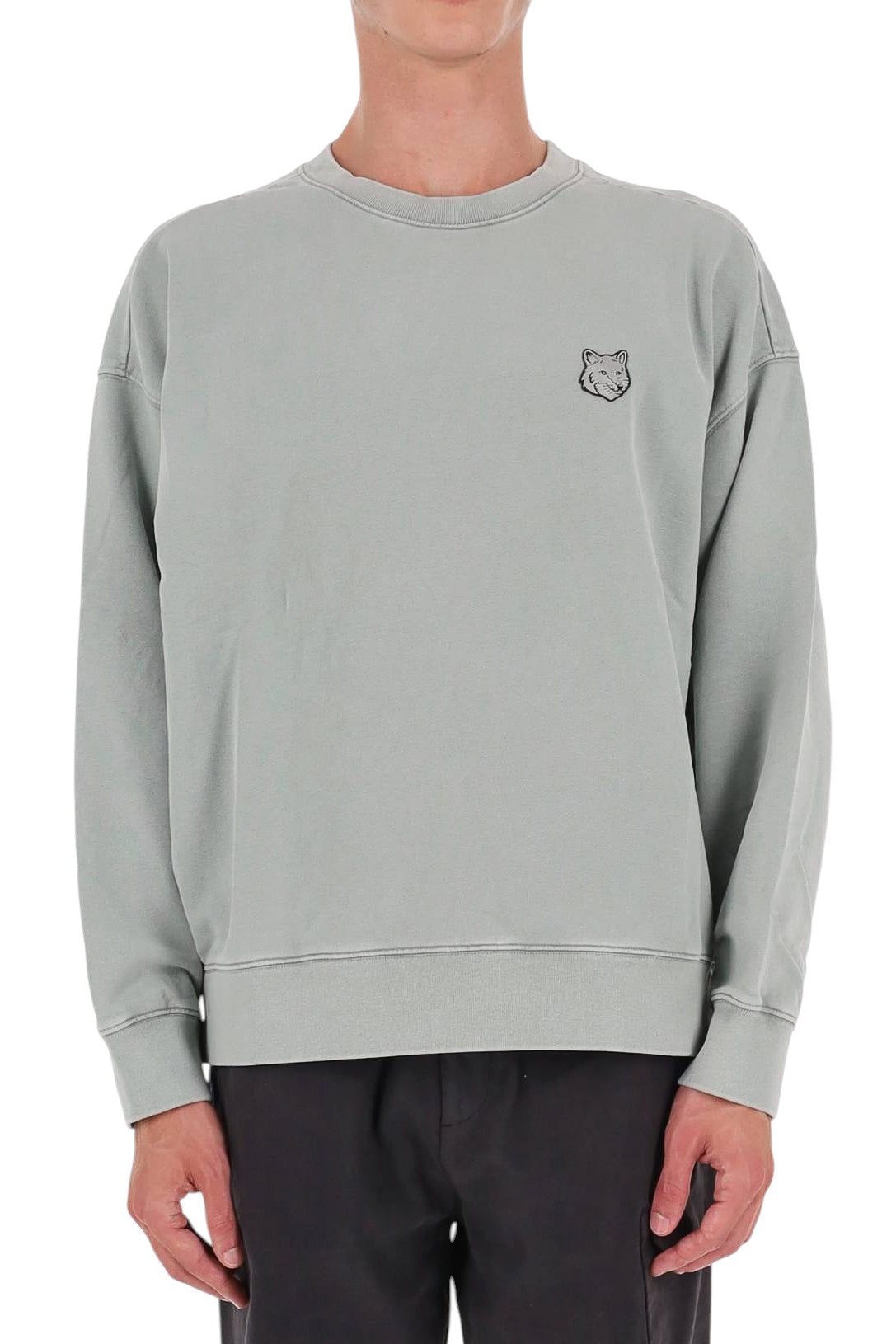Maison Kitsuné Felpa girocollo faded con volpe grigia MRMJS07KMBIT5 DESERT GREEN FADED 