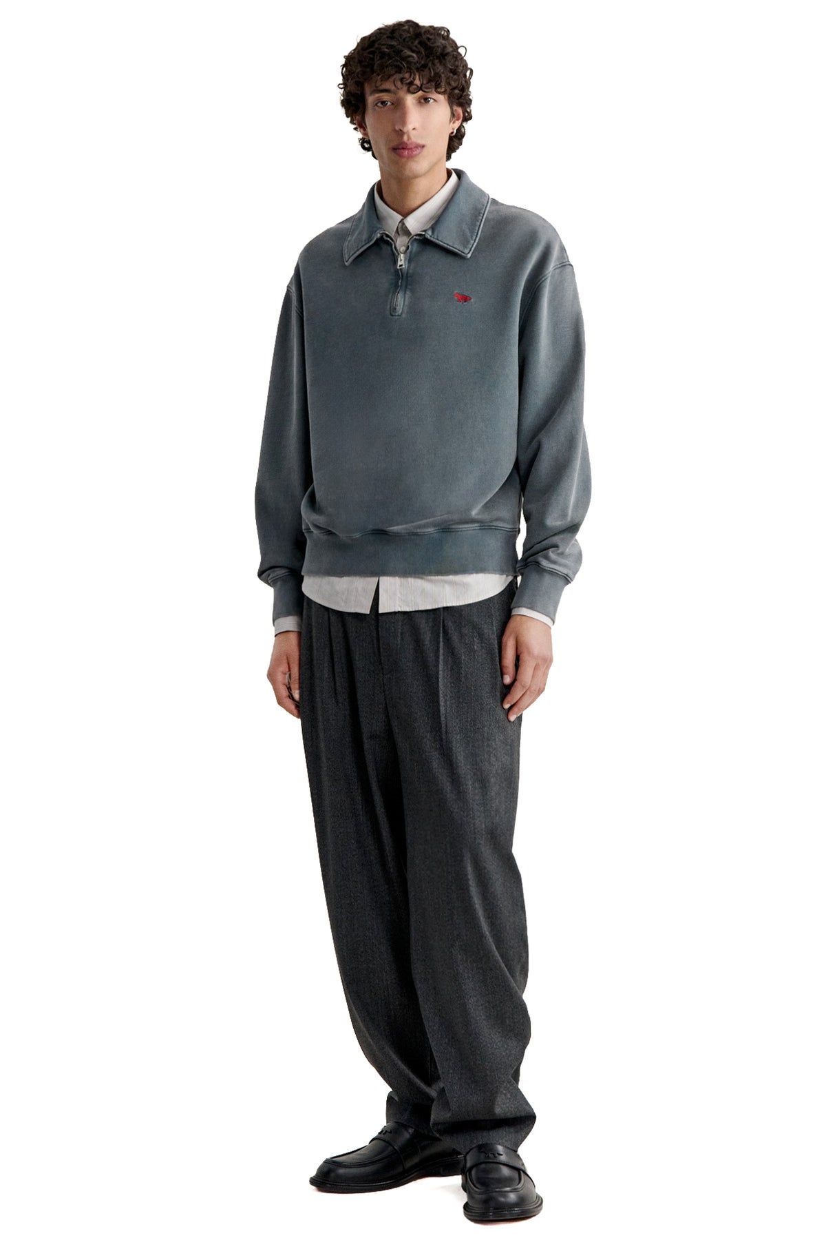 Maison Kitsuné Felpa mezza zip in cotone faded con Profile Fox MRMJS08KMBIT5 TURBULENCE FADED 
