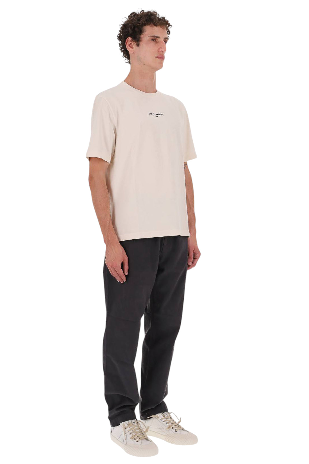 Maison Kitsuné T-shirt in cotone con logo lettering centrale MRMJT33KJ7025 NOBLE BEIGE 