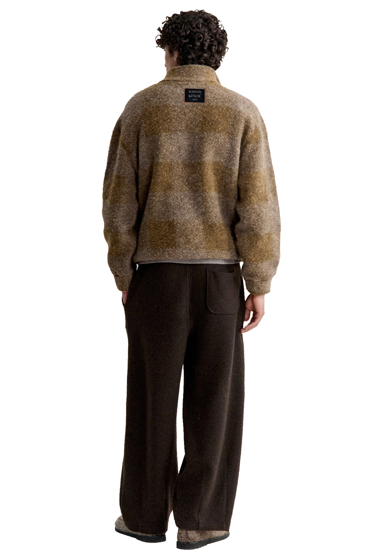 Maison Kitsuné Giubbotto-maglia Popover Sherpa in pile MRMJV02KA0051 DARK TAUPE 