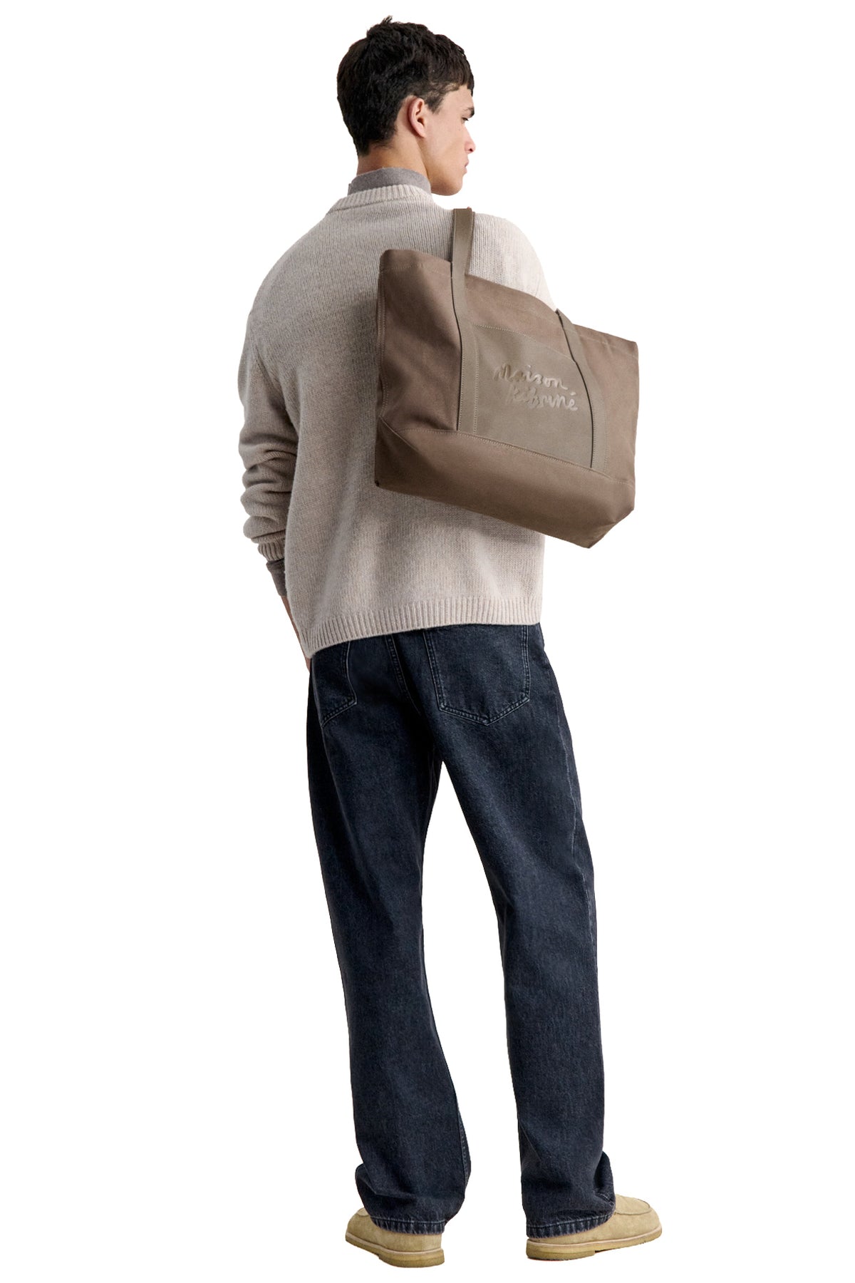 Maison Kitsuné Maglia girocollo Dressed Fox Intarsia in lana Moon Beige MRMKJ02KT1241 MOON BEIGE 