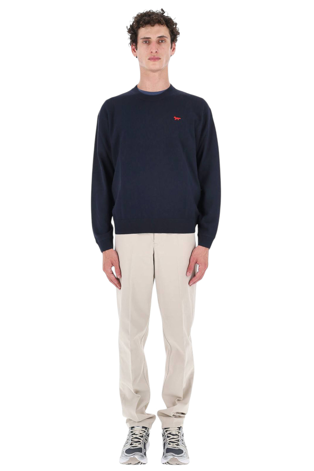 Maison Kitsuné Maglia girocollo in lana con Red Profile Fox MRMKJ24KT1239 CLASSIC NAVY 
