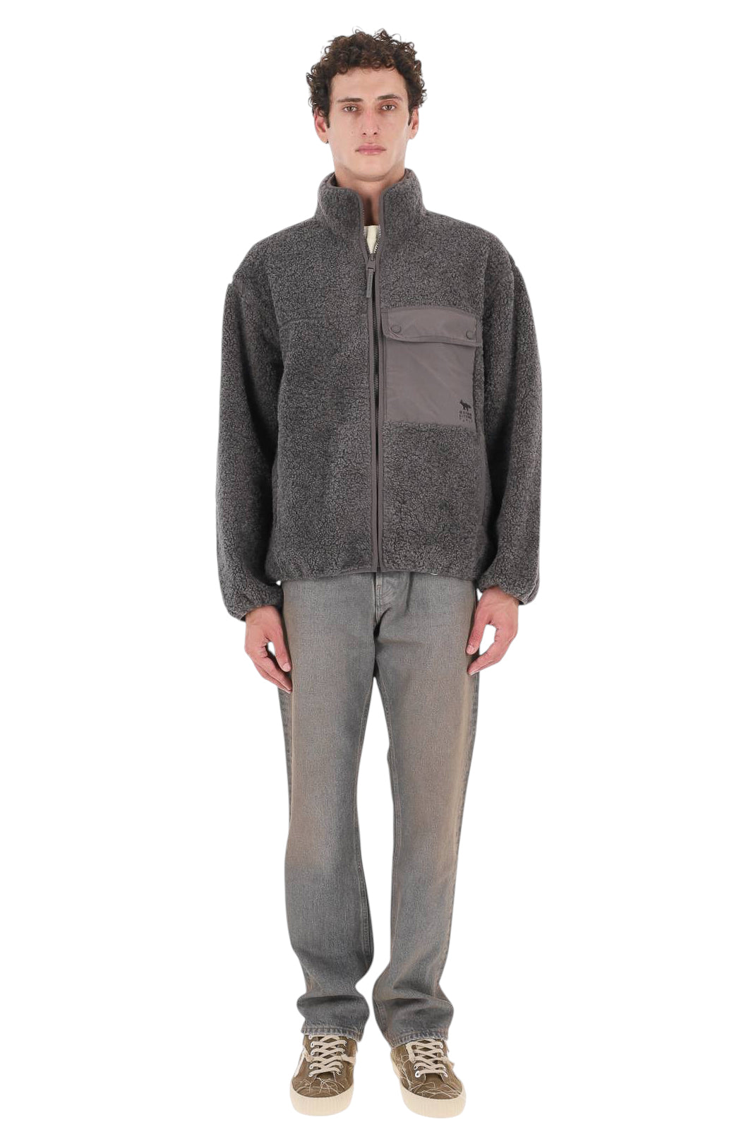 Maison Kitsuné Giubbotto in pile bouclé con Profile Fox MRMWV11WM2046 PAVEMENT 