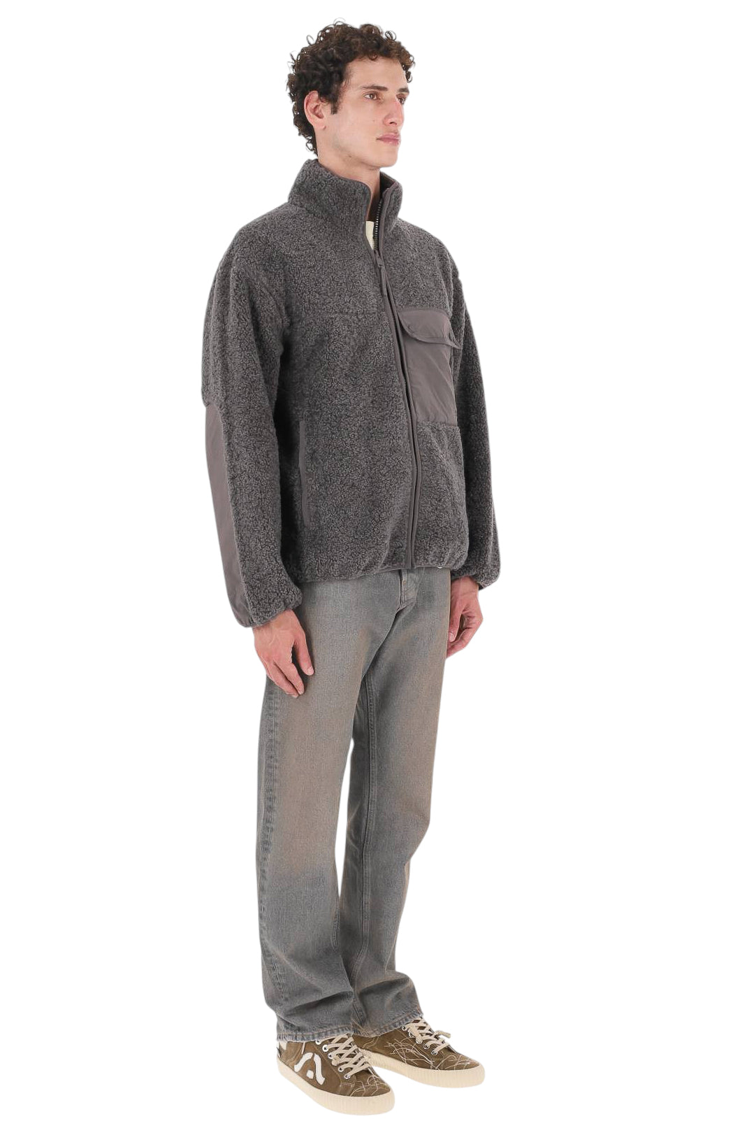 Maison Kitsuné Giubbotto in pile bouclé con Profile Fox MRMWV11WM2046 PAVEMENT 
