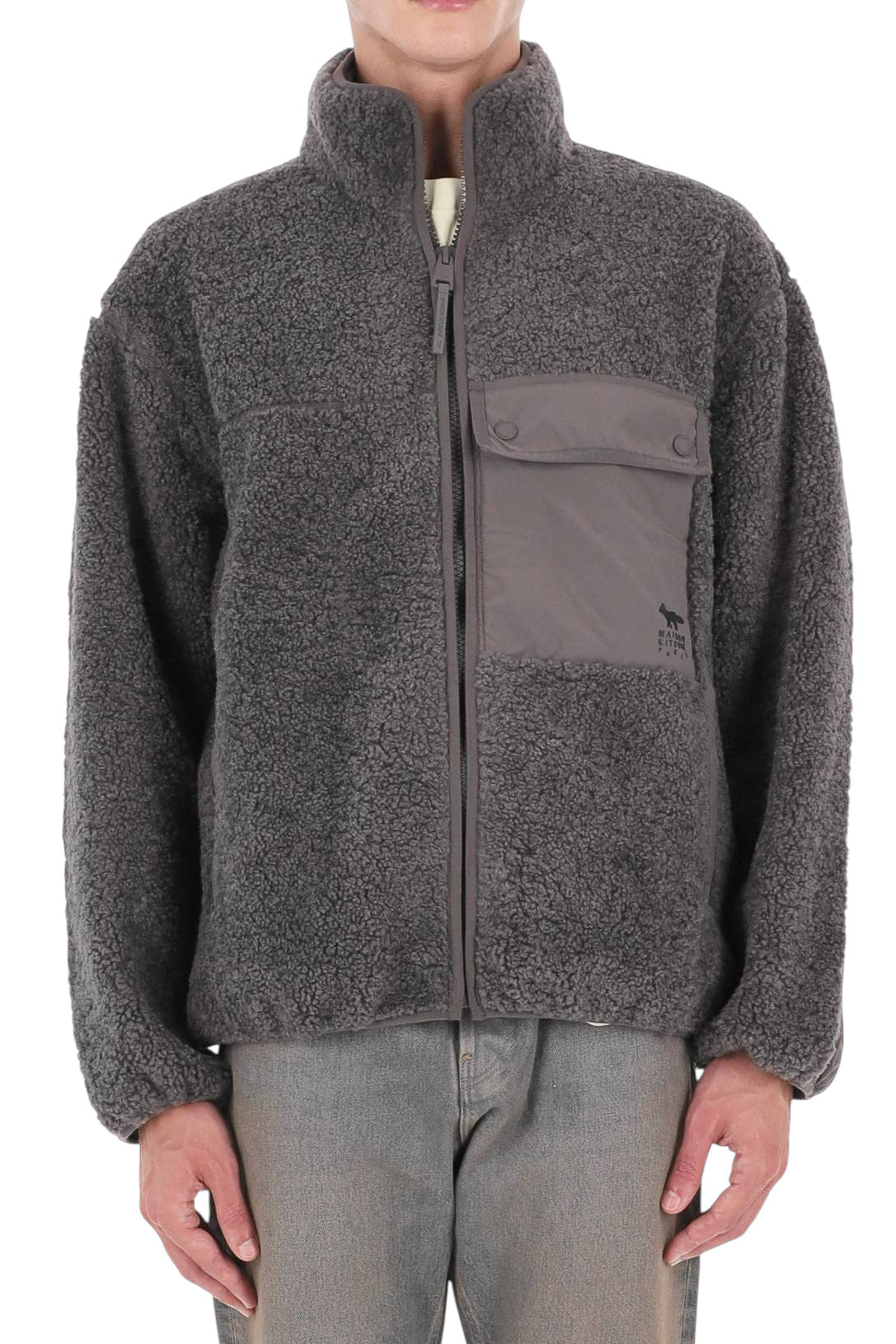 Maison Kitsuné Giubbotto in pile bouclé con Profile Fox MRMWV11WM2046 PAVEMENT 