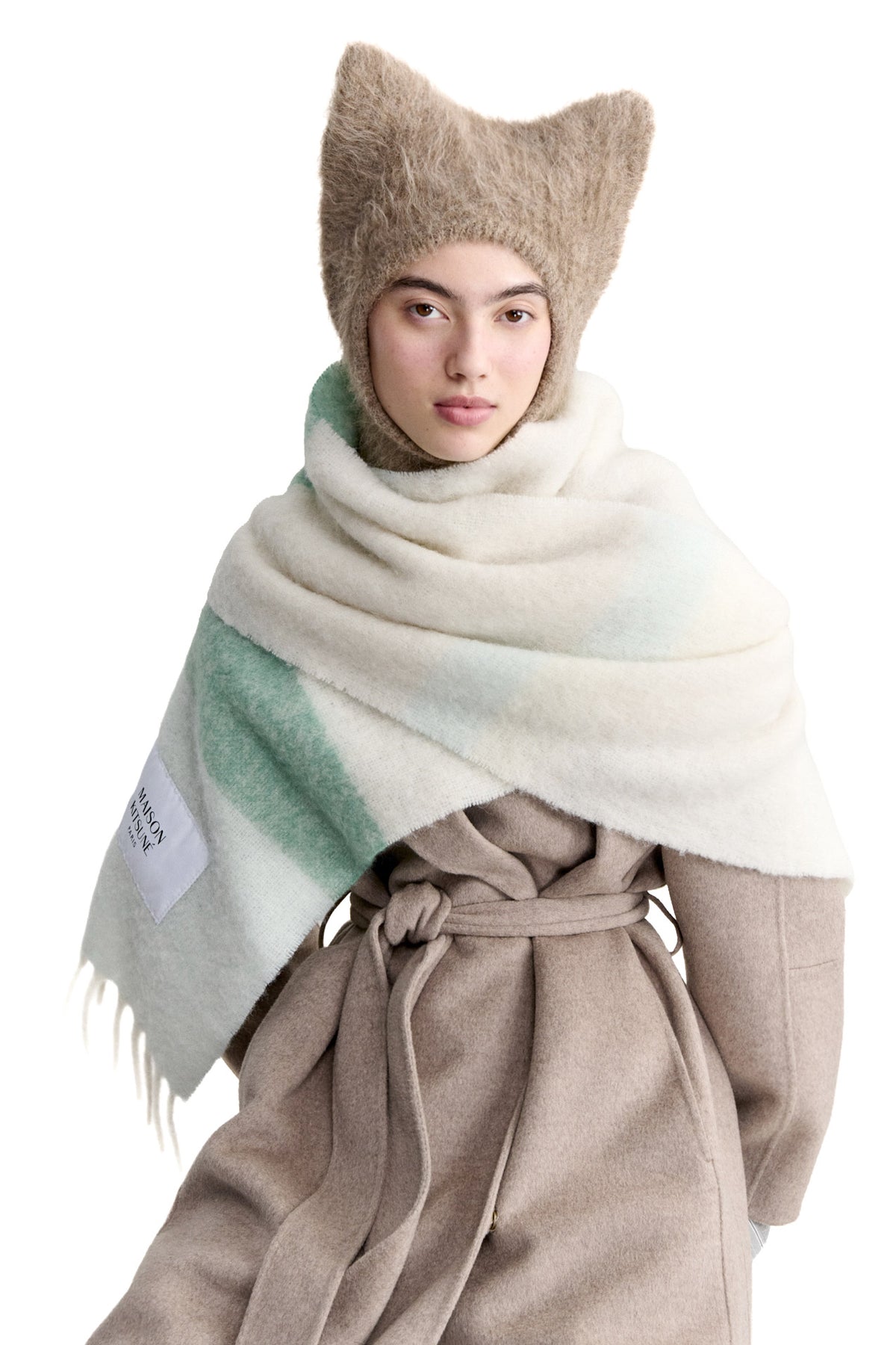 Maison Kitsuné Passamontagna Fox Ears in alpaca Feather Beige MRUAH05KT1232 FEATHER BEIGE 