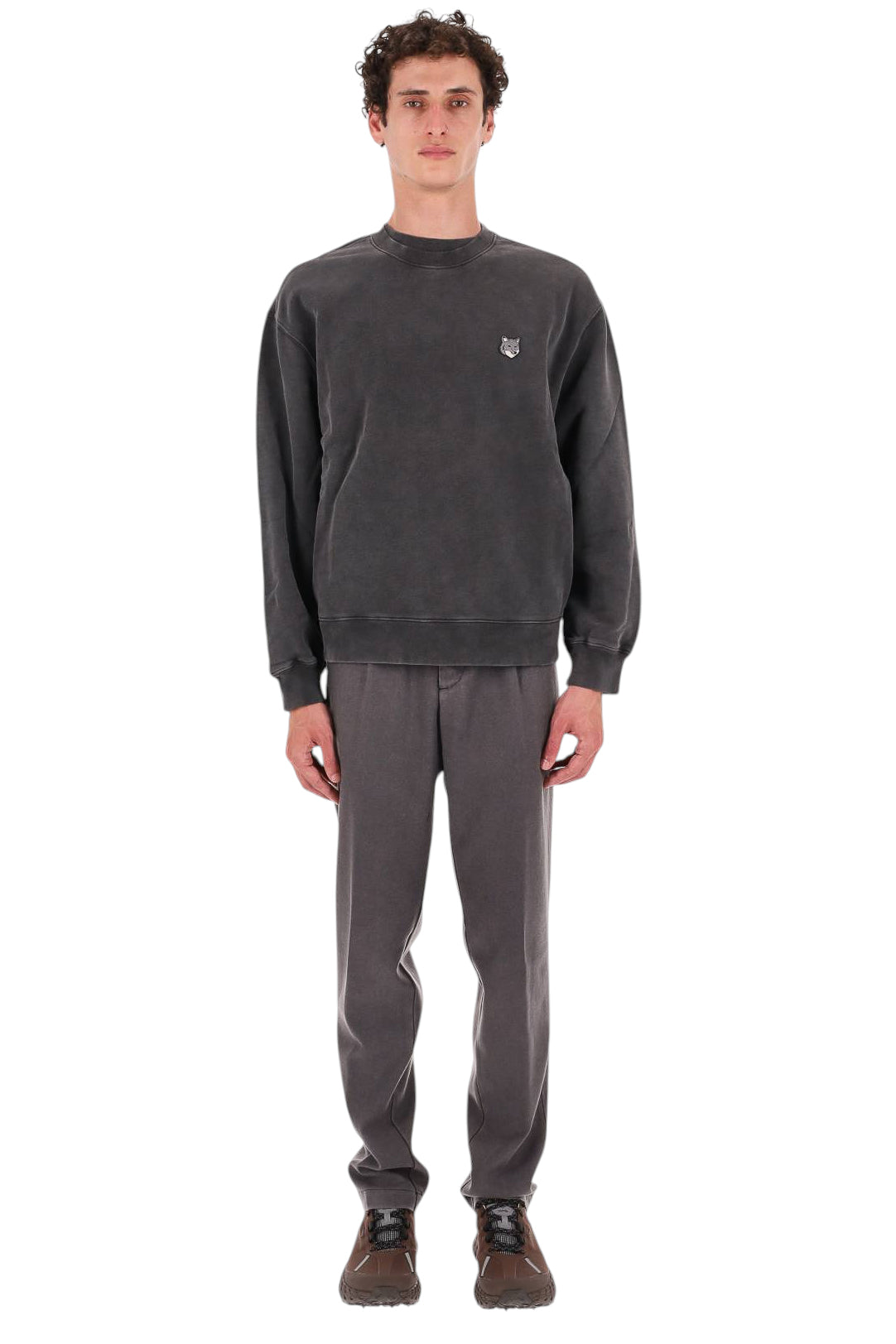 Maison Kitsuné Felpa girocollo in cotone faded PM00304KMBIT4 BLACK FADED 