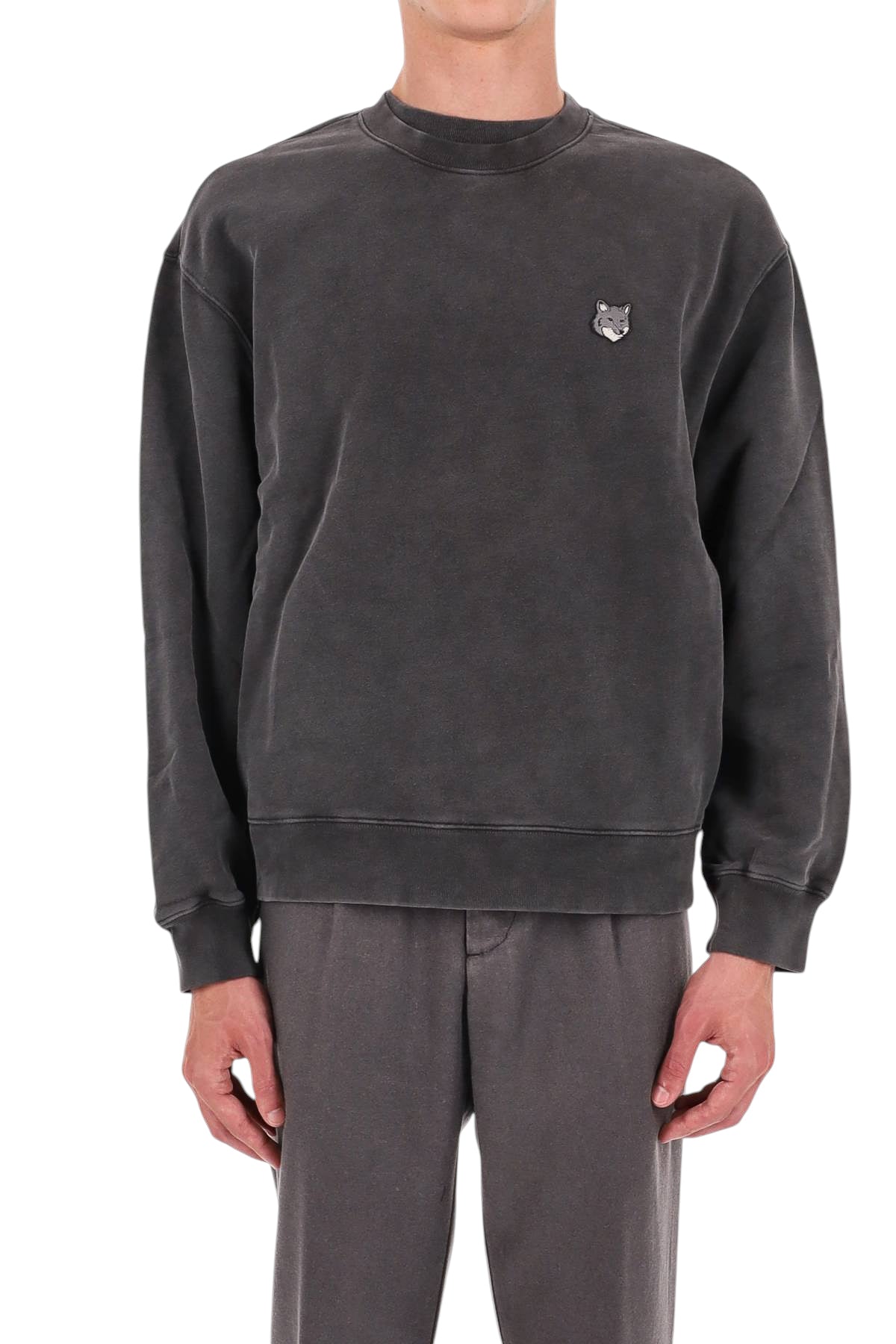 Maison Kitsuné Felpa girocollo in cotone faded PM00304KMBIT4 BLACK FADED 