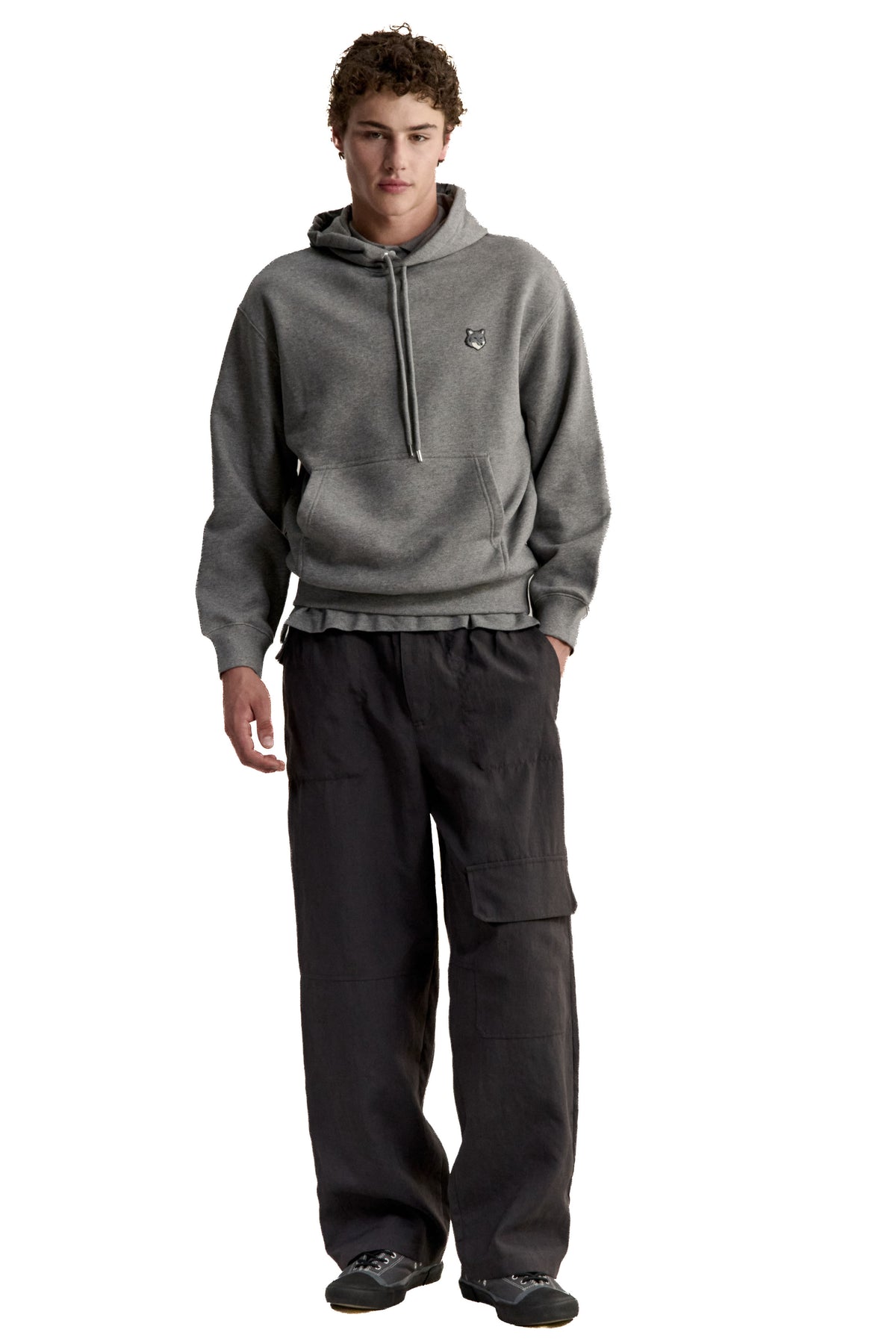 Maison Kitsuné Felpa con cappuccio in cotone con volpe grigia PM00703KM0341 MEDIUM GREY MELANGE 