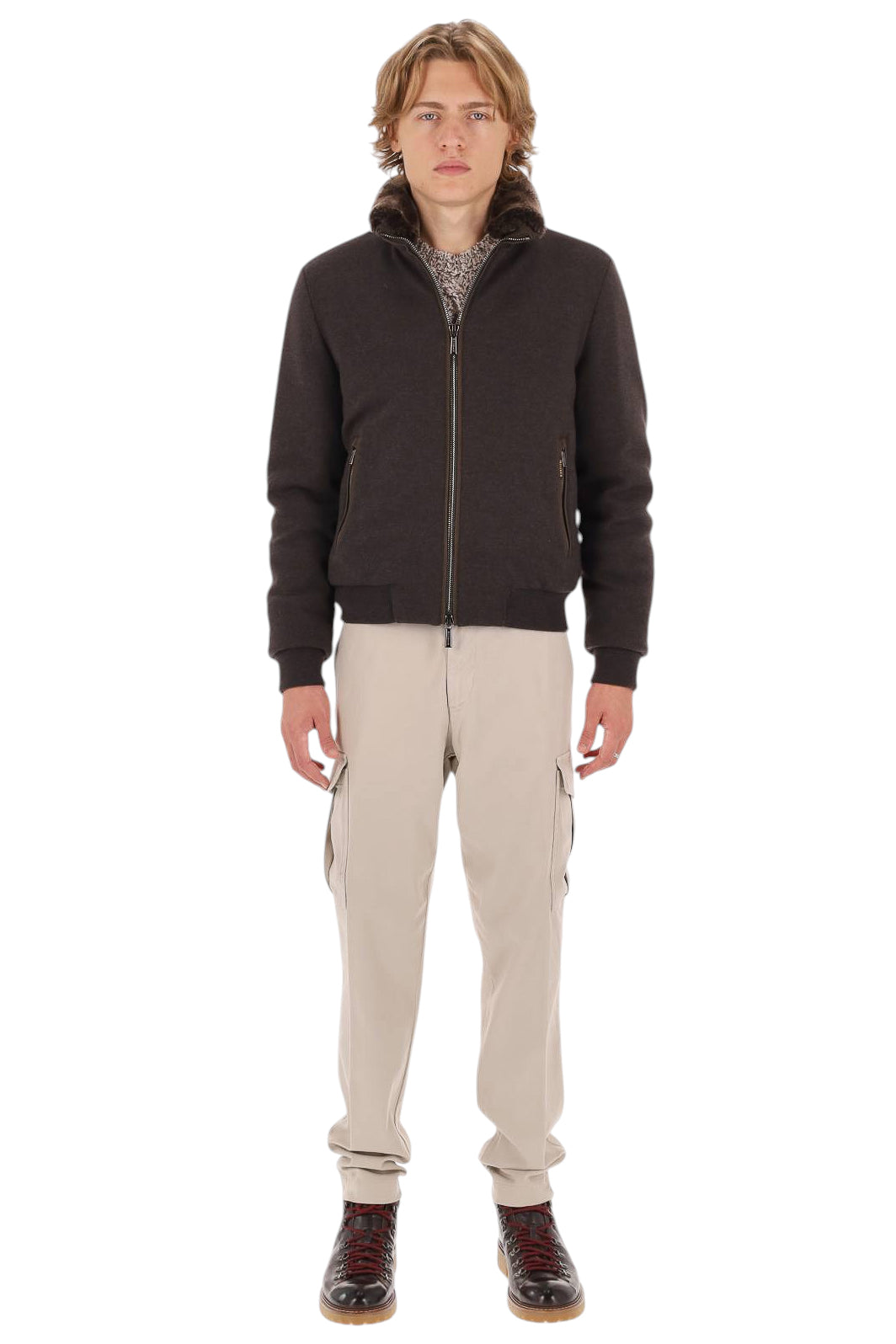 Moorer Piumino bomber in lana-cashmere con collo in pelliccia mod. Bellati-MRW BELLATI MRW U0213 