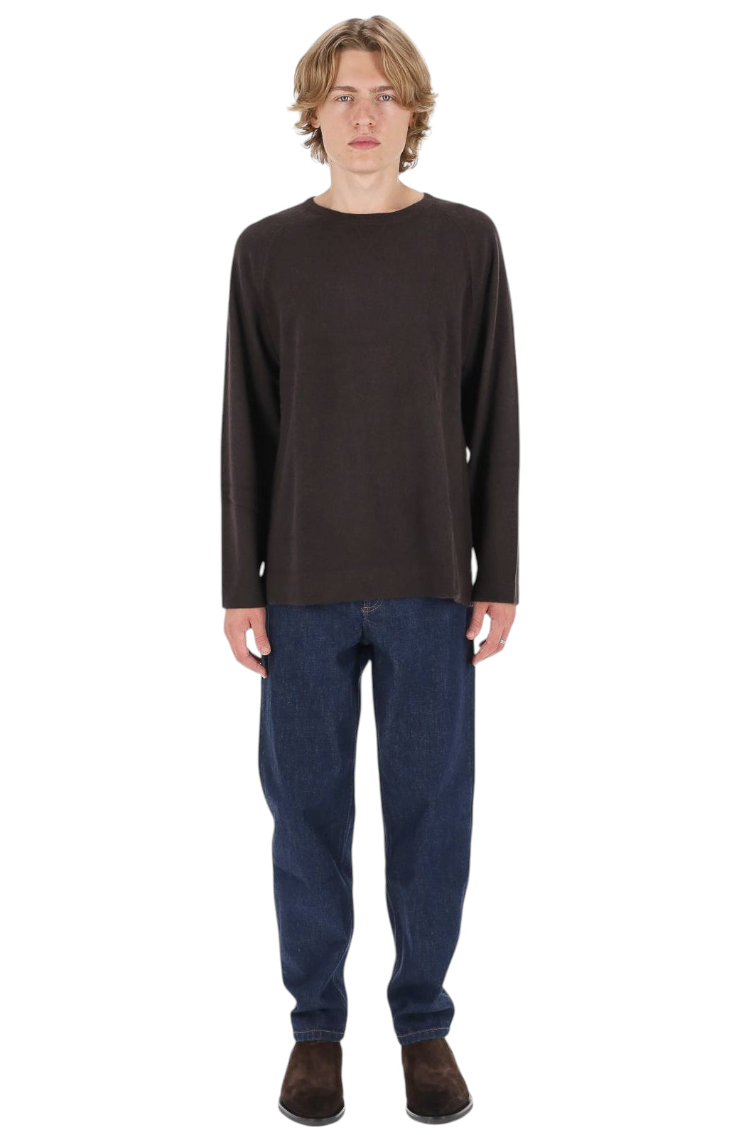 Officine Générale Maglia girocollo Daily Classics in cashmere DLCXKNT319 DARK BROWN 