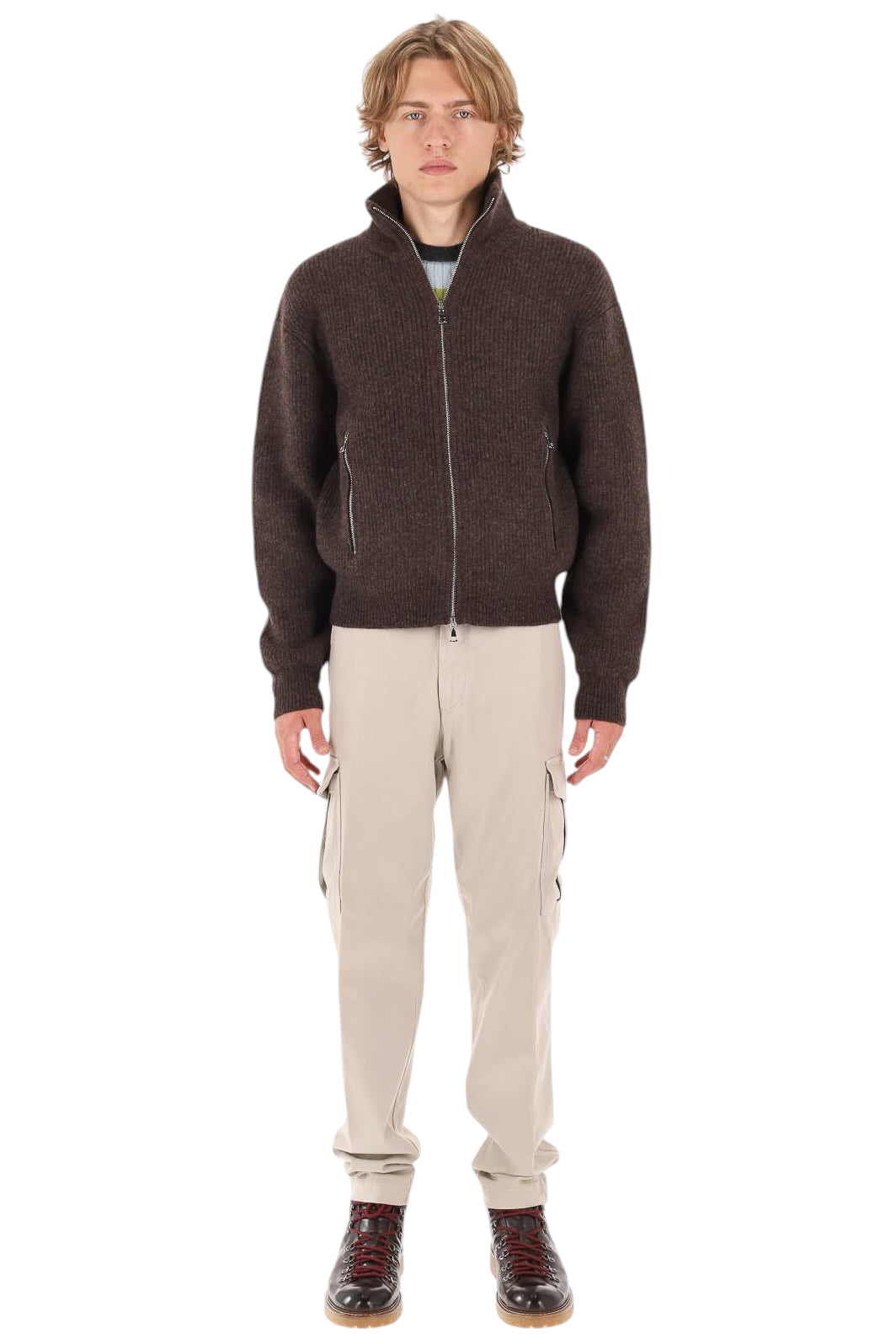Officine Générale Maglia full zip Florys in lana MKNT300 COFFEE 