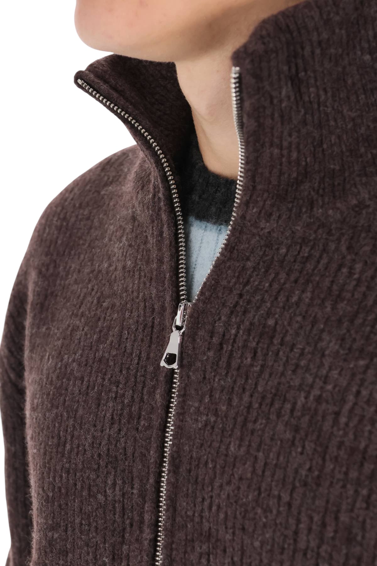 Officine Générale Maglia full zip Florys in lana MKNT300 COFFEE 
