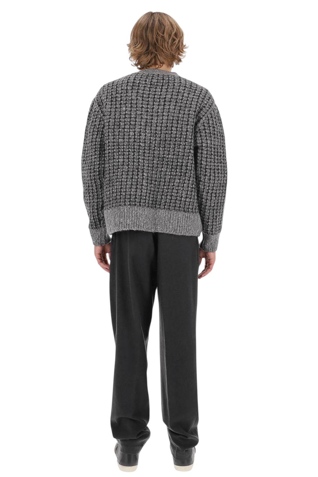 Officine Générale Cardigan Mike in lana-alpaca-lino MKNT323 MARL GREY/BLACK 