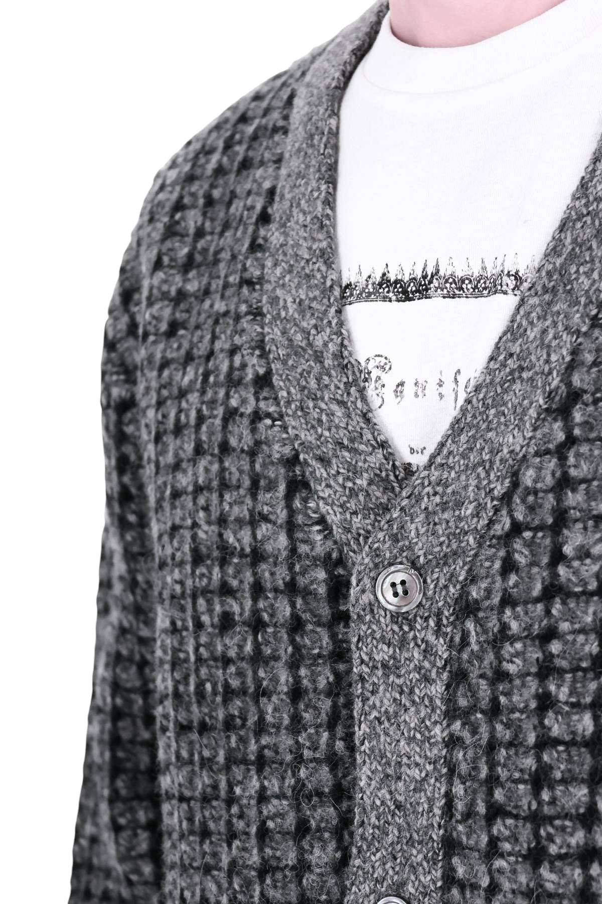 Officine Générale Cardigan Mike in lana-alpaca-lino MKNT323 MARL GREY/BLACK 