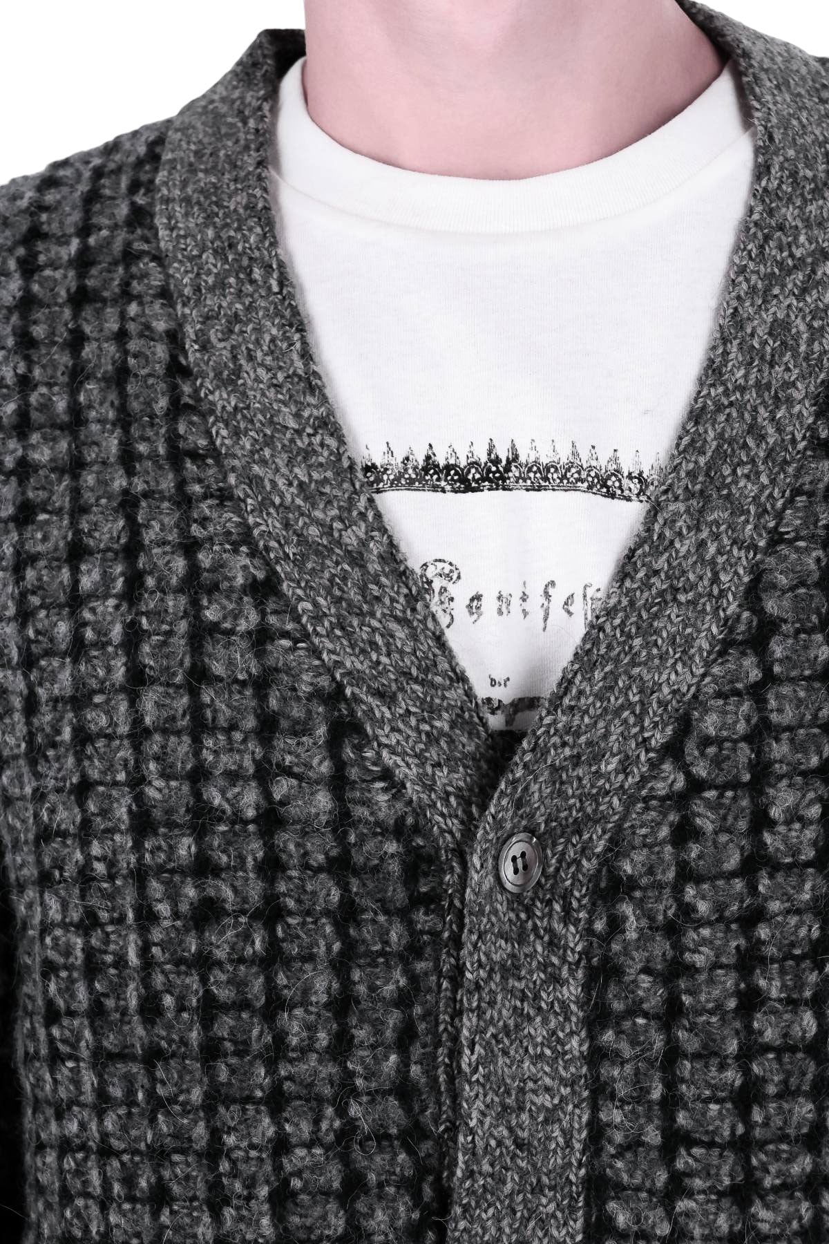 Officine Générale Cardigan Mike in lana-alpaca-lino MKNT323 MARL GREY/BLACK 