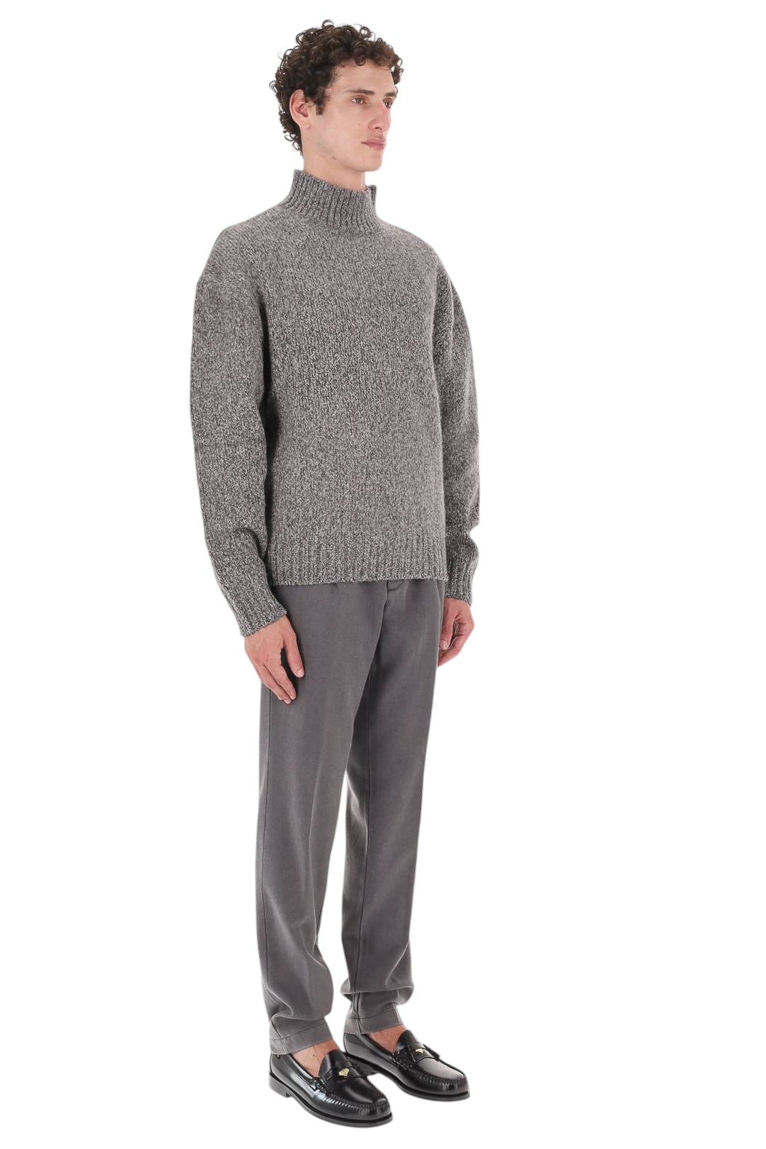 Officine Générale Lupetto mélange in lana-alpaca MKNT325 MIDGREY/ANTHRACITE 