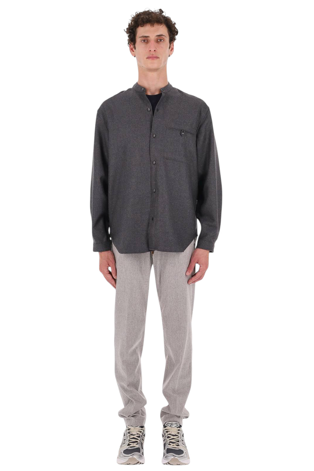 Officine Générale Camicia Jemsley in twill di lana vergine MSHI005 MID HEATHER GREY 