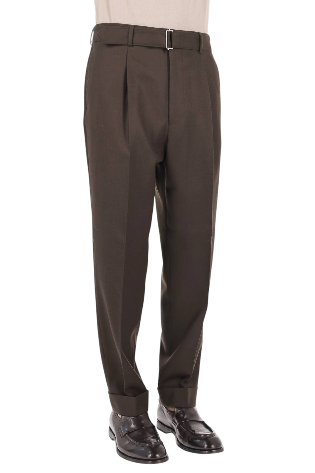 Officine Générale Pantalone Hugo con pinces in twill di pura lana vergine MTLG452 COFFEE 