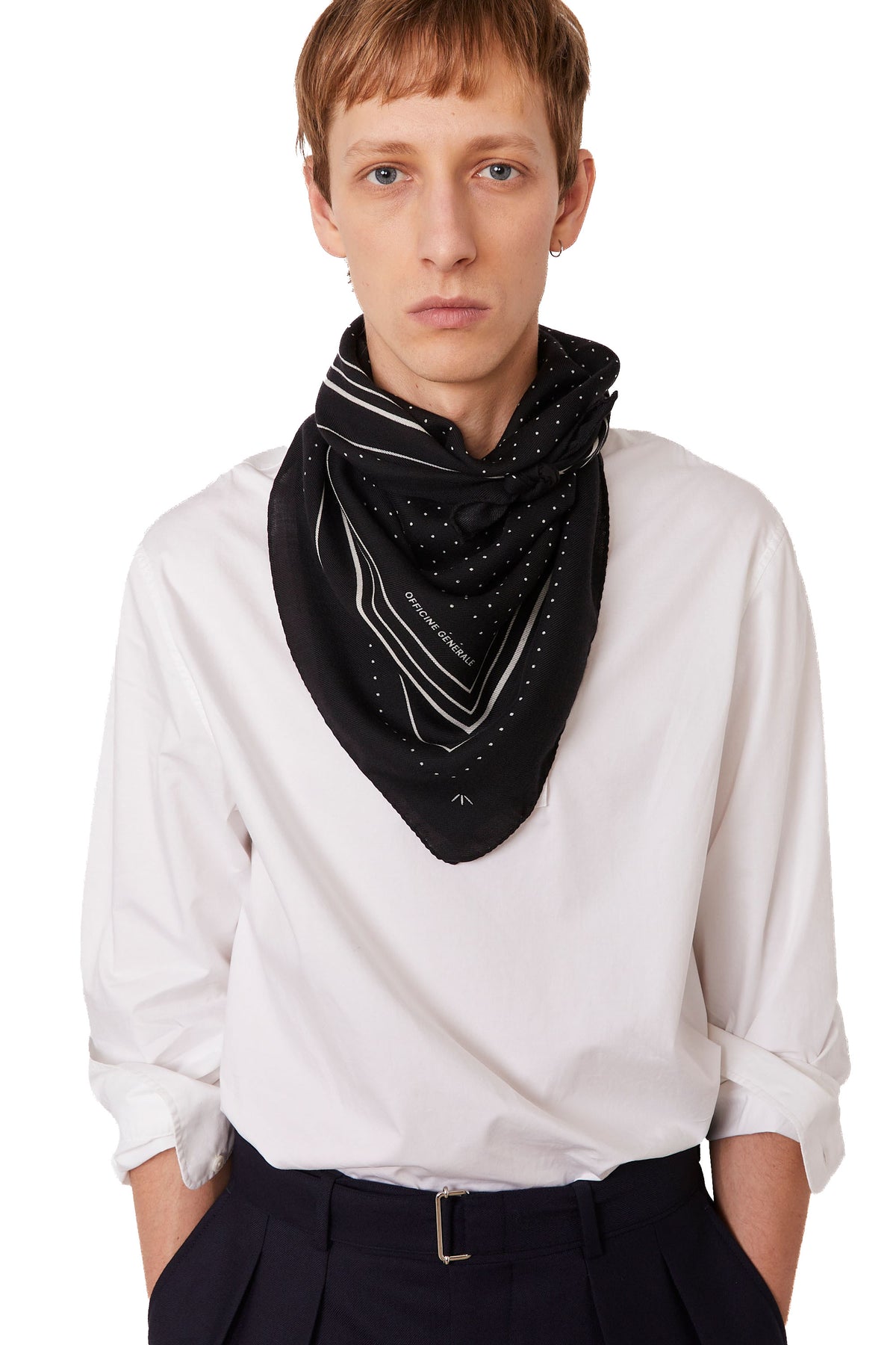 Officine Générale Sciarpa 85x85 cm. in lana fantasia XACC851 BLACK/CREAM 