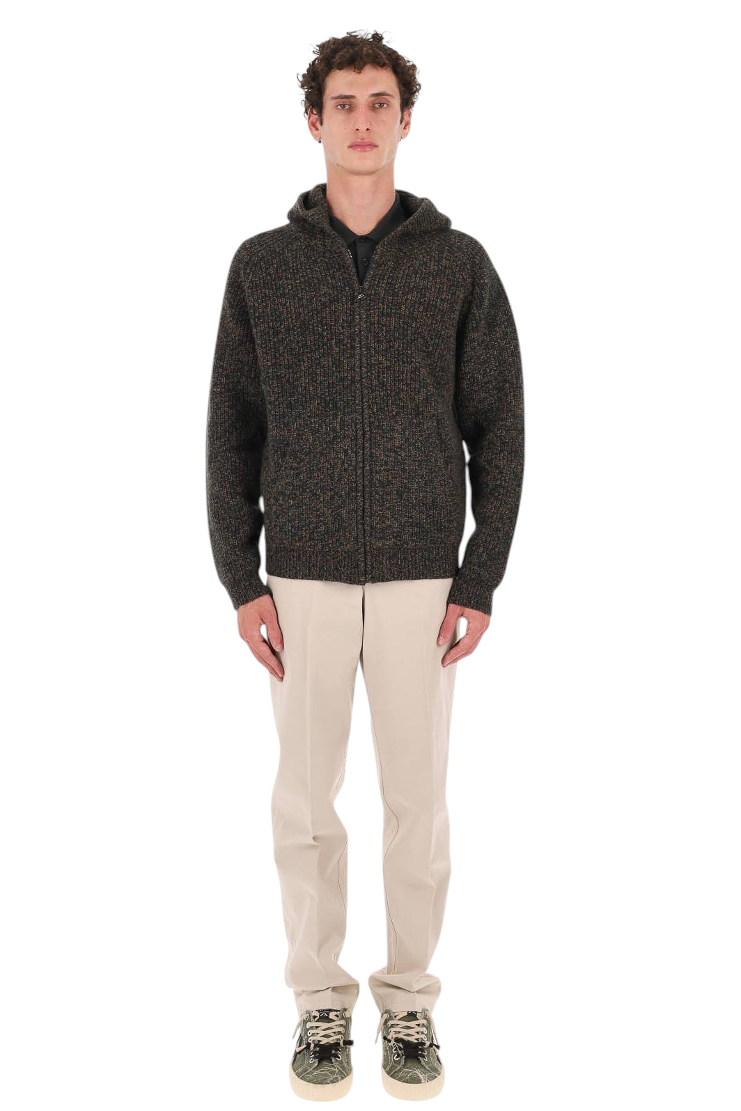 Roberto Collina Maglia full zip con cappuccio in lana vergine mouliné 3MYB22107 26 