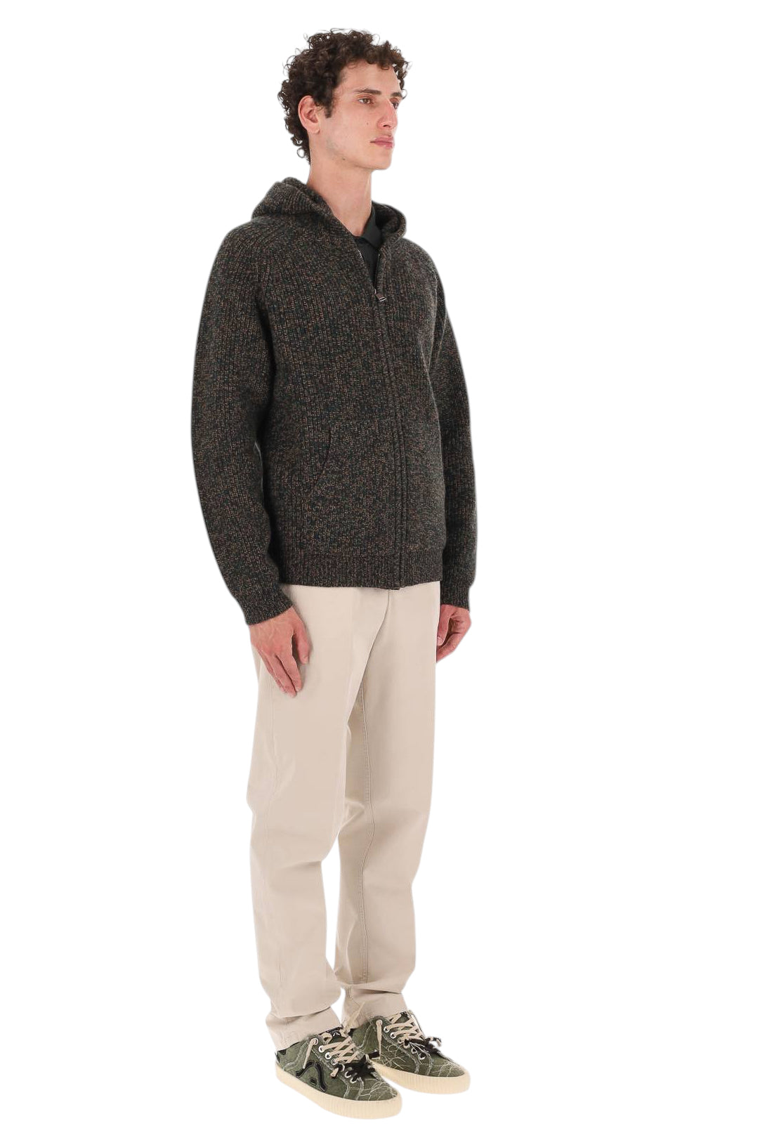 Roberto Collina Maglia full zip con cappuccio in lana vergine mouliné 3MYB22107 26 