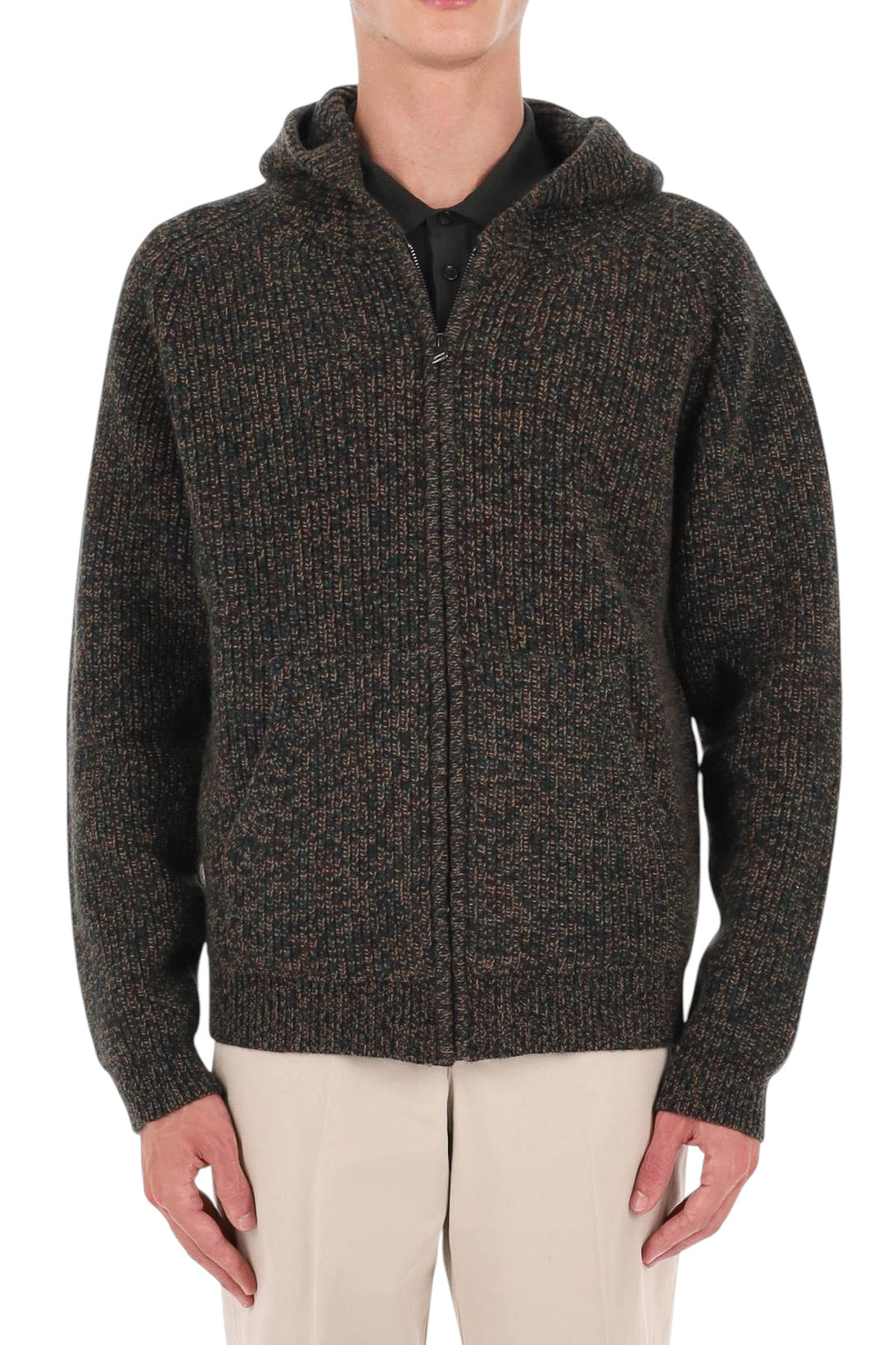 Roberto Collina Maglia full zip con cappuccio in lana vergine mouliné 3MYB22107 26 