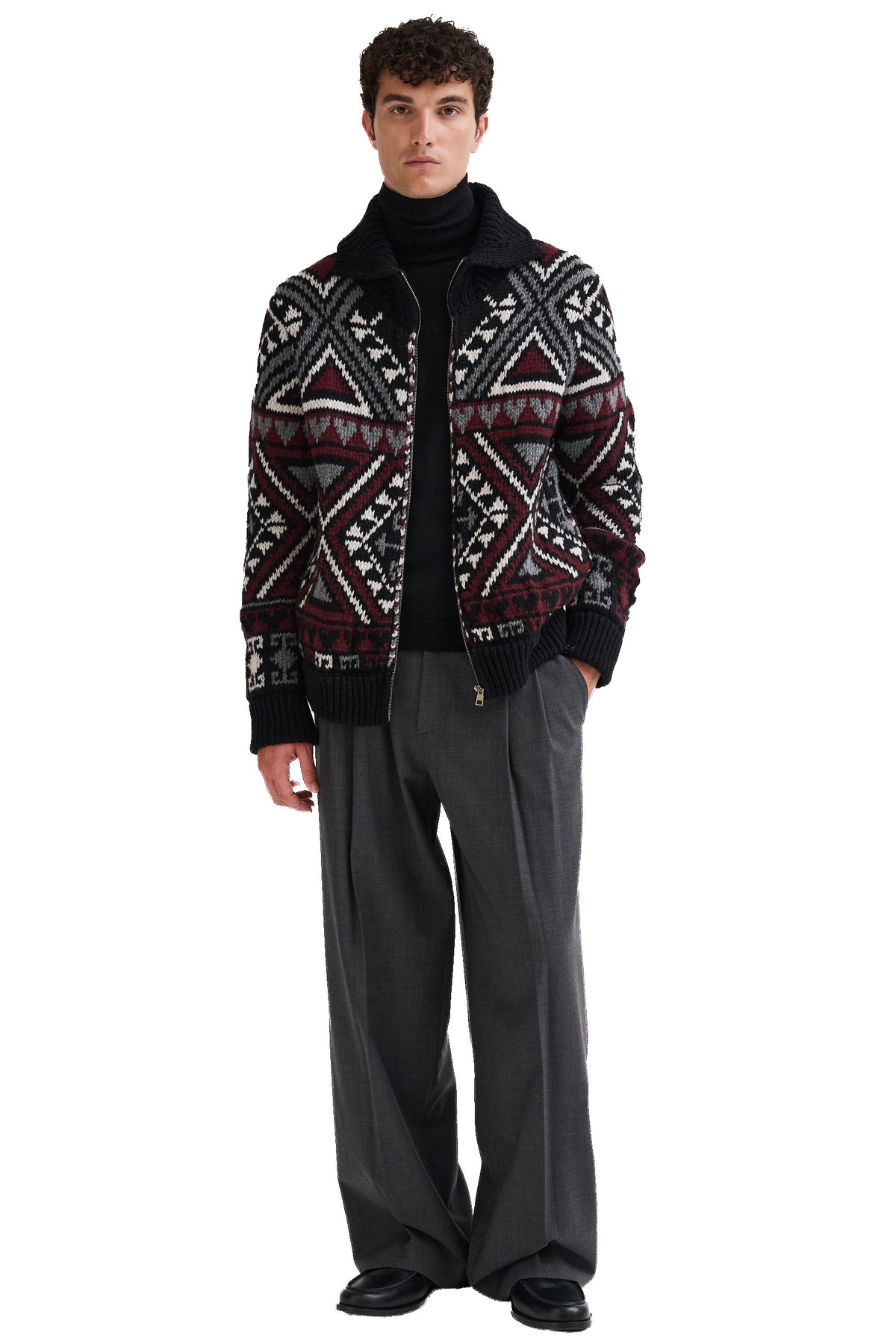 Roberto Collina Giubbotto jacquard geometrico in lana vergine e cashmere con zip 3MYB49008 09 