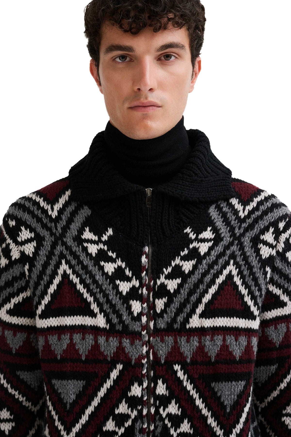 Roberto Collina Giubbotto jacquard geometrico in lana vergine e cashmere con zip 3MYB49008 09 