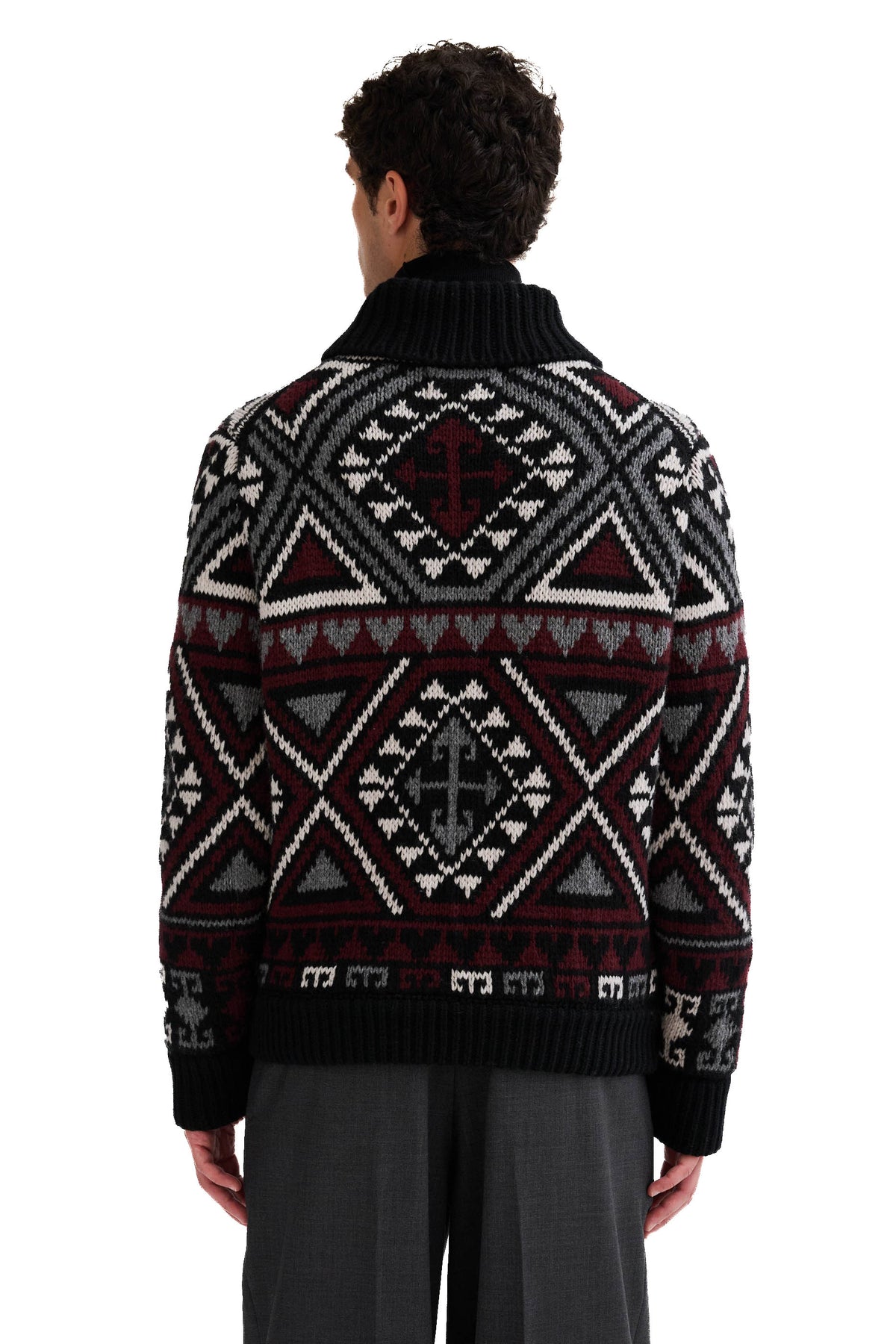 Roberto Collina Giubbotto jacquard geometrico in lana vergine e cashmere con zip 3MYB49008 09 