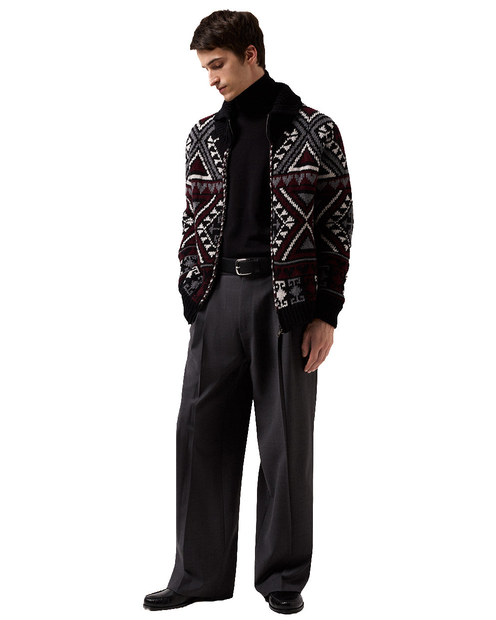 Roberto Collina Giubbotto jacquard geometrico in lana vergine e cashmere con zip 3MYB49008 09 