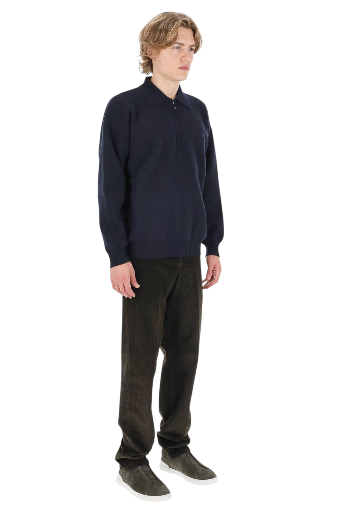 Roberto Collina Polo mezza zip in lana merino con taschino MYB21004 10 