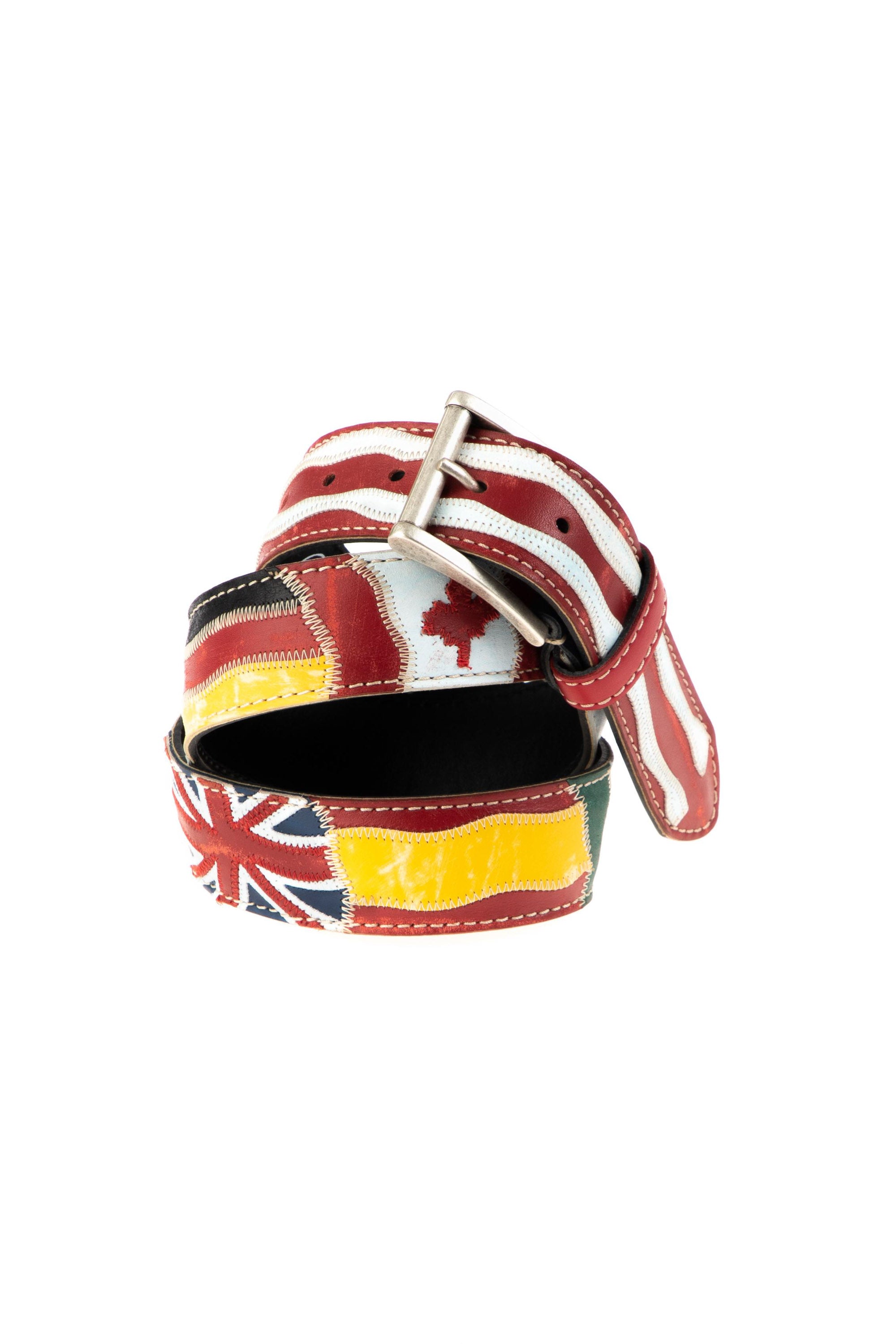 Handcrafted leather belt with flags of the world