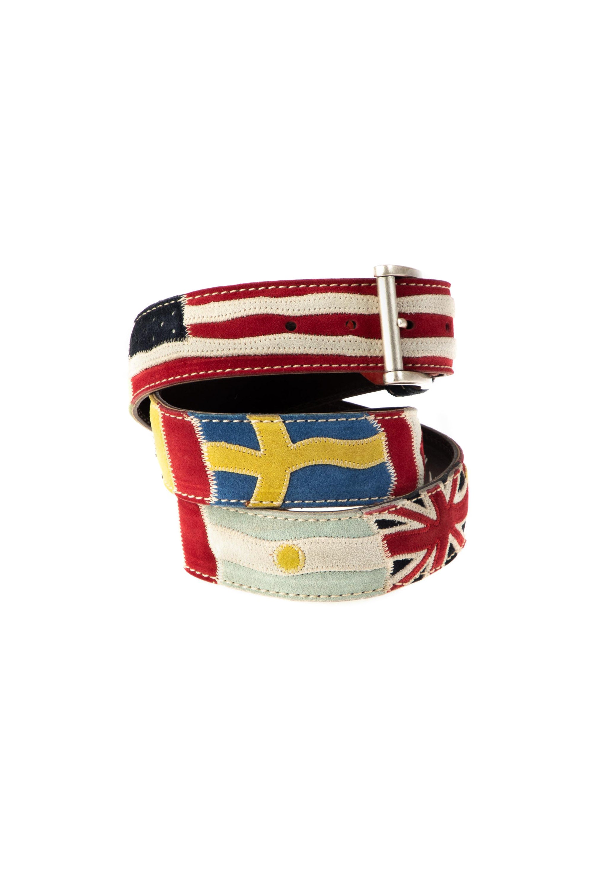 Handcrafted suede world flag belt
