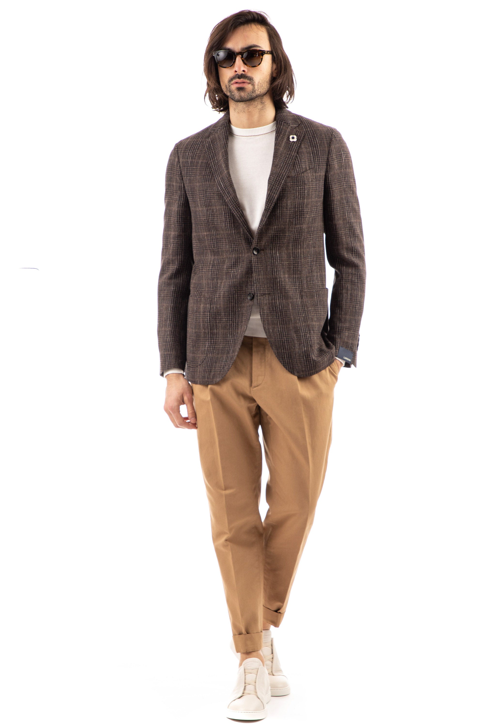 Check jacket in wool-cotton-linen