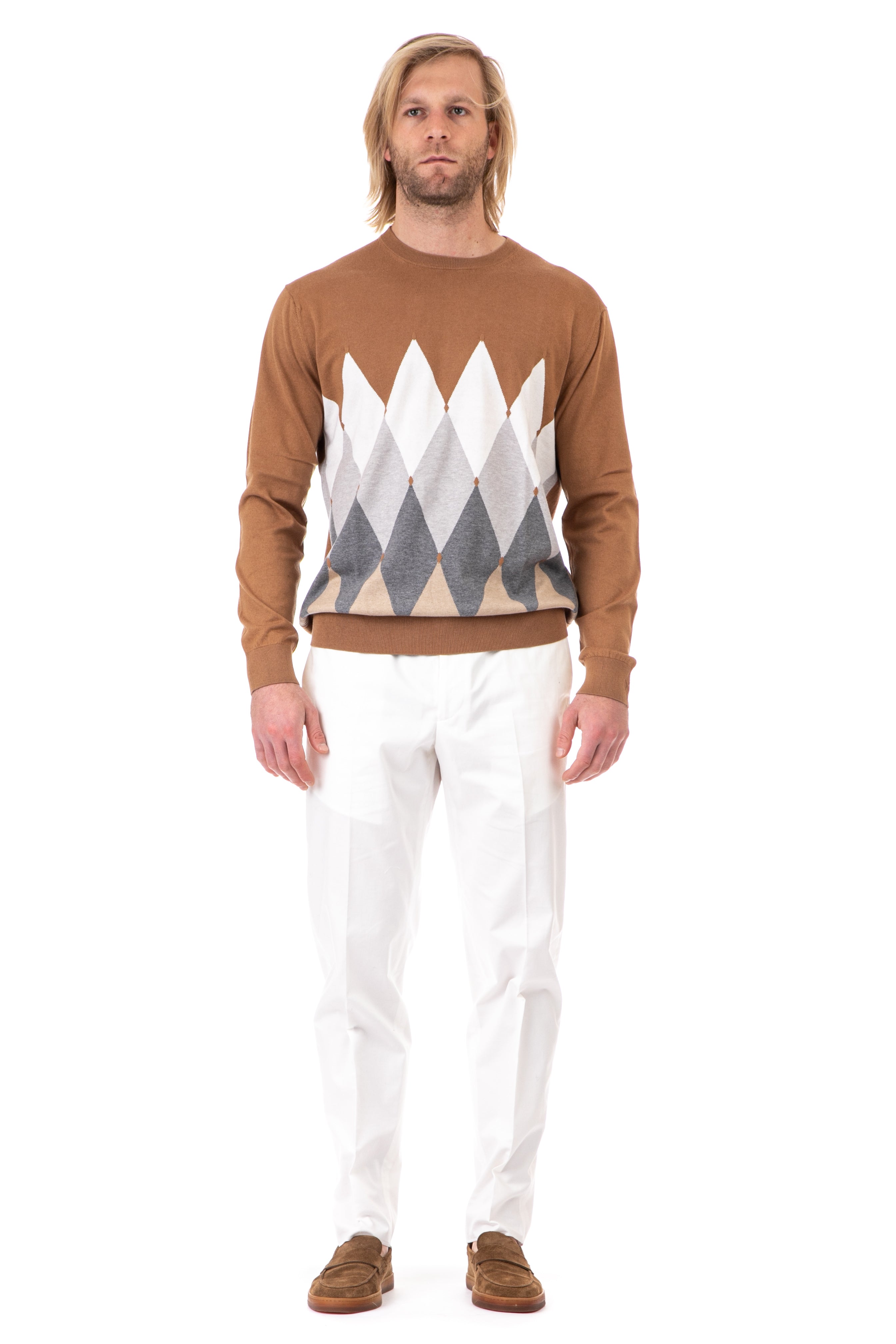 Diamond crew-neck sweater in cotton-cashmere