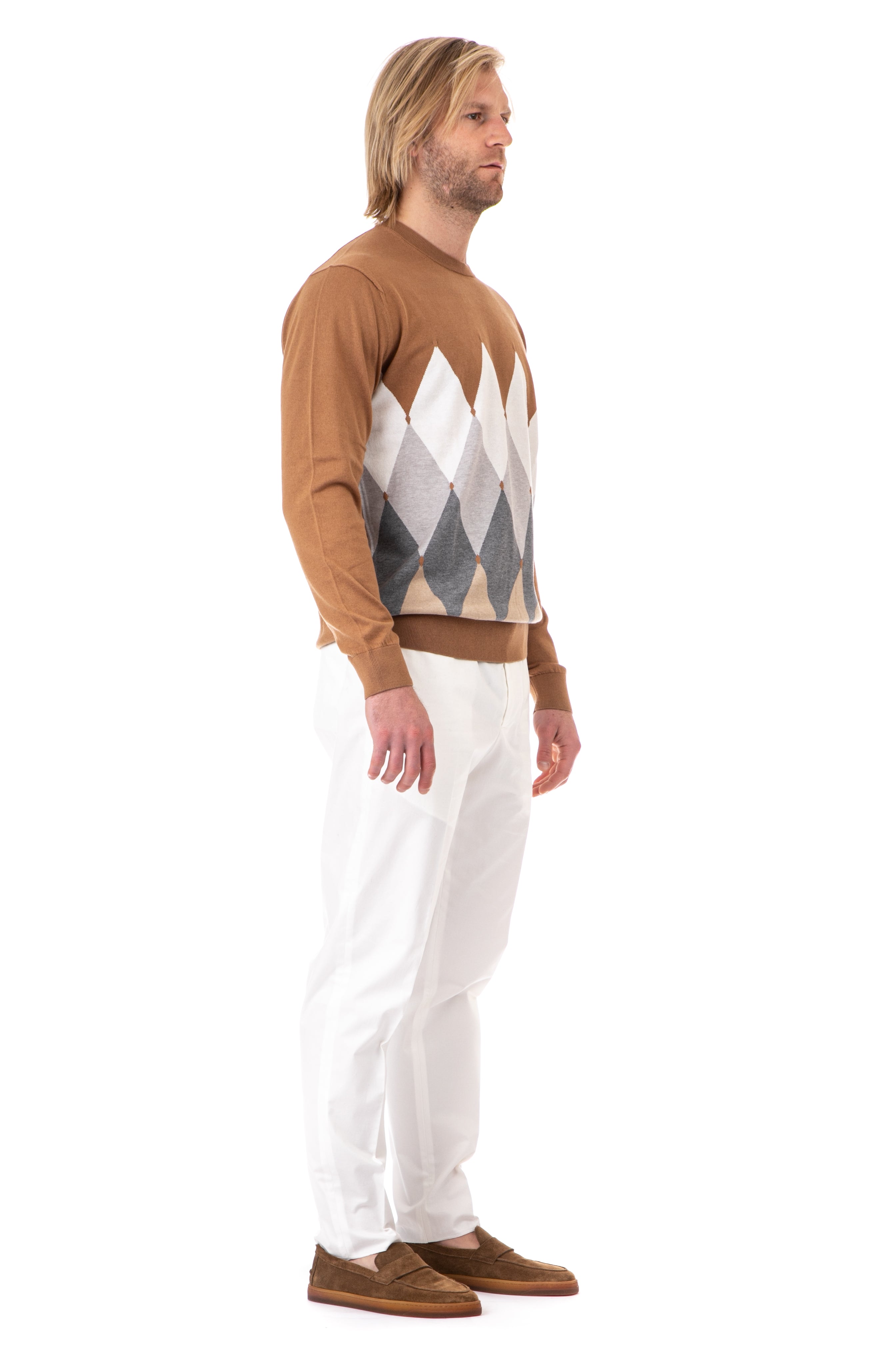 Diamond crew-neck sweater in cotton-cashmere