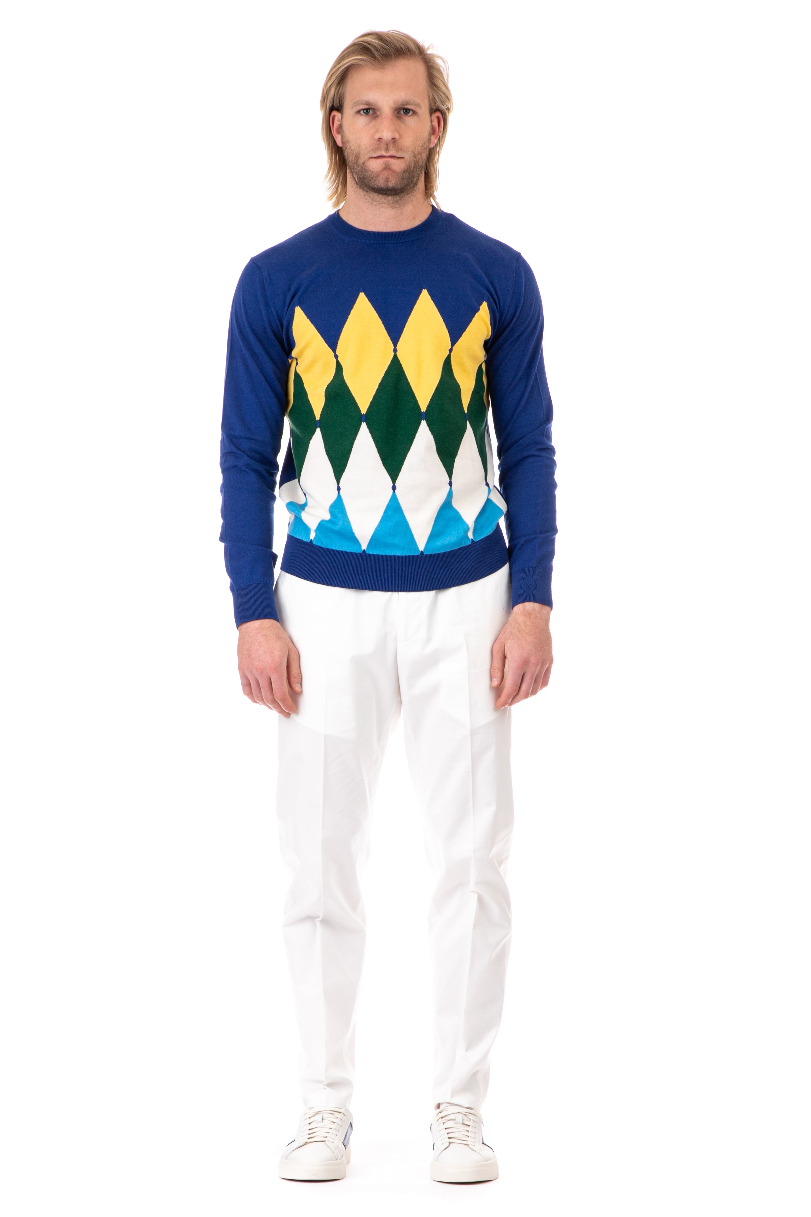 Diamond crew-neck sweater in cotton-cashmere