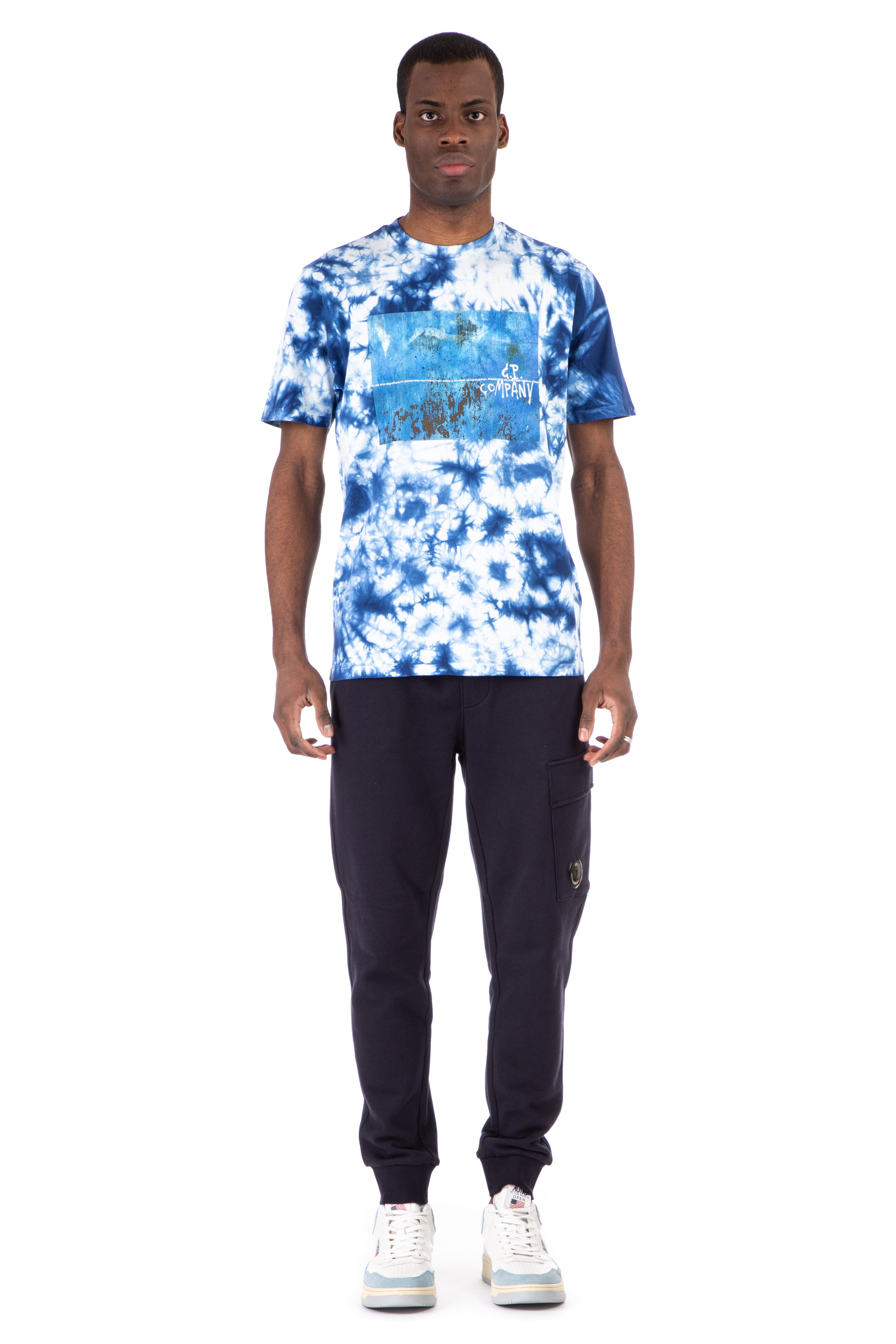 Printed T-shirt in tie-dye cotton jersey