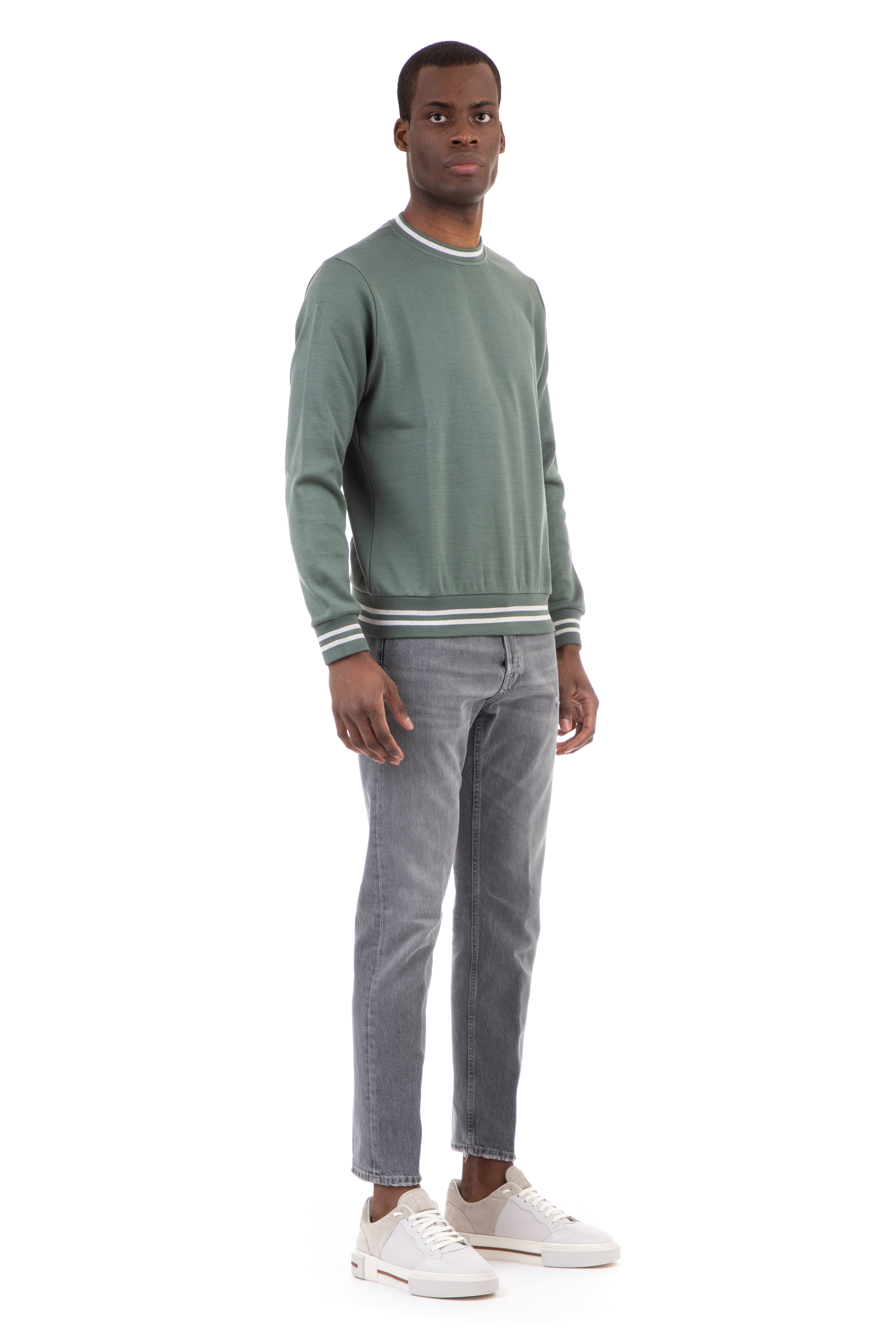 Cotton crewneck sweatshirt with profiles