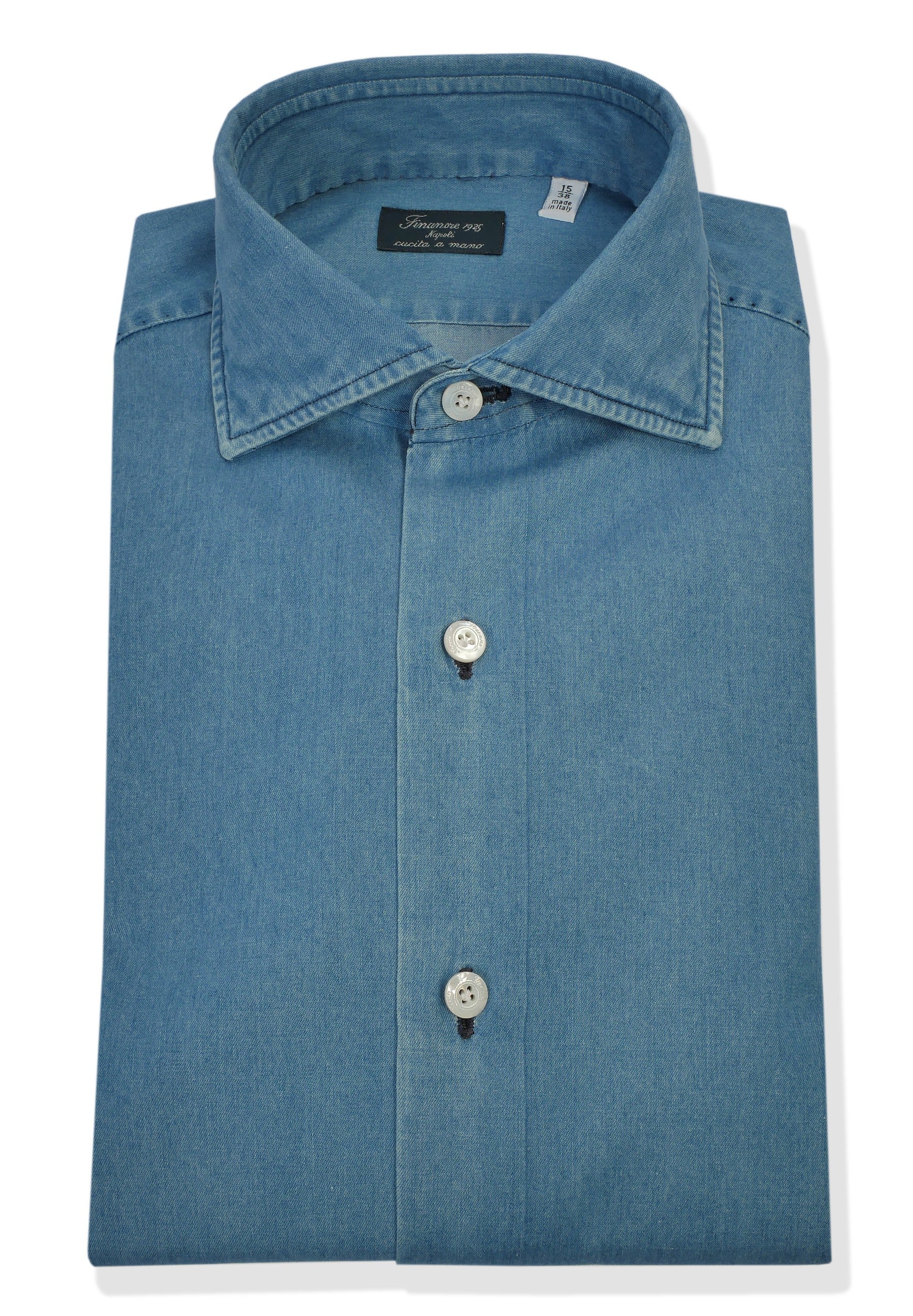 Camicia sartoriale in denim candeggiato linea milano