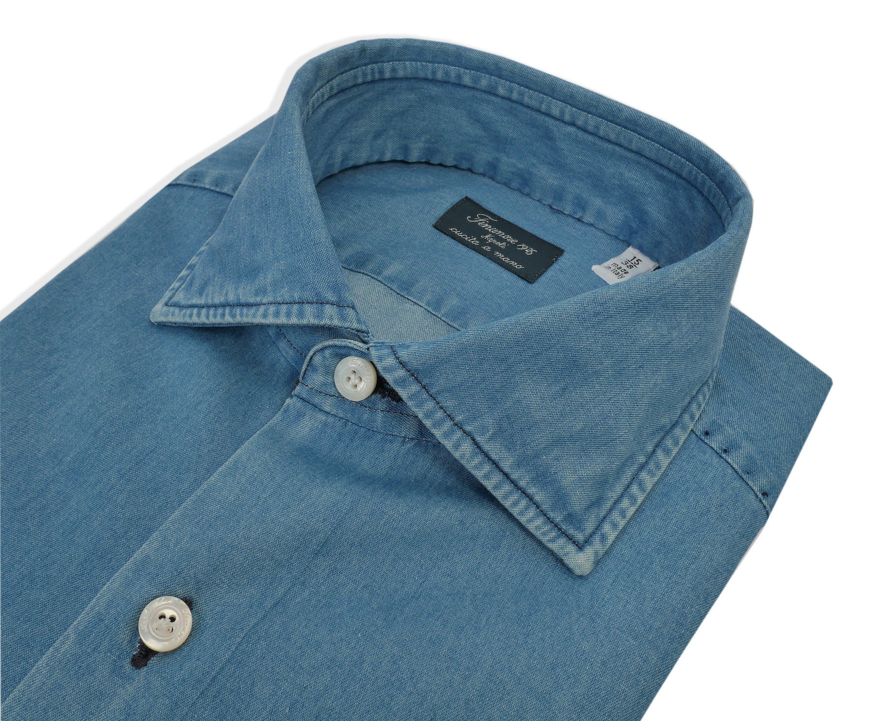 Camicia sartoriale in denim candeggiato linea milano