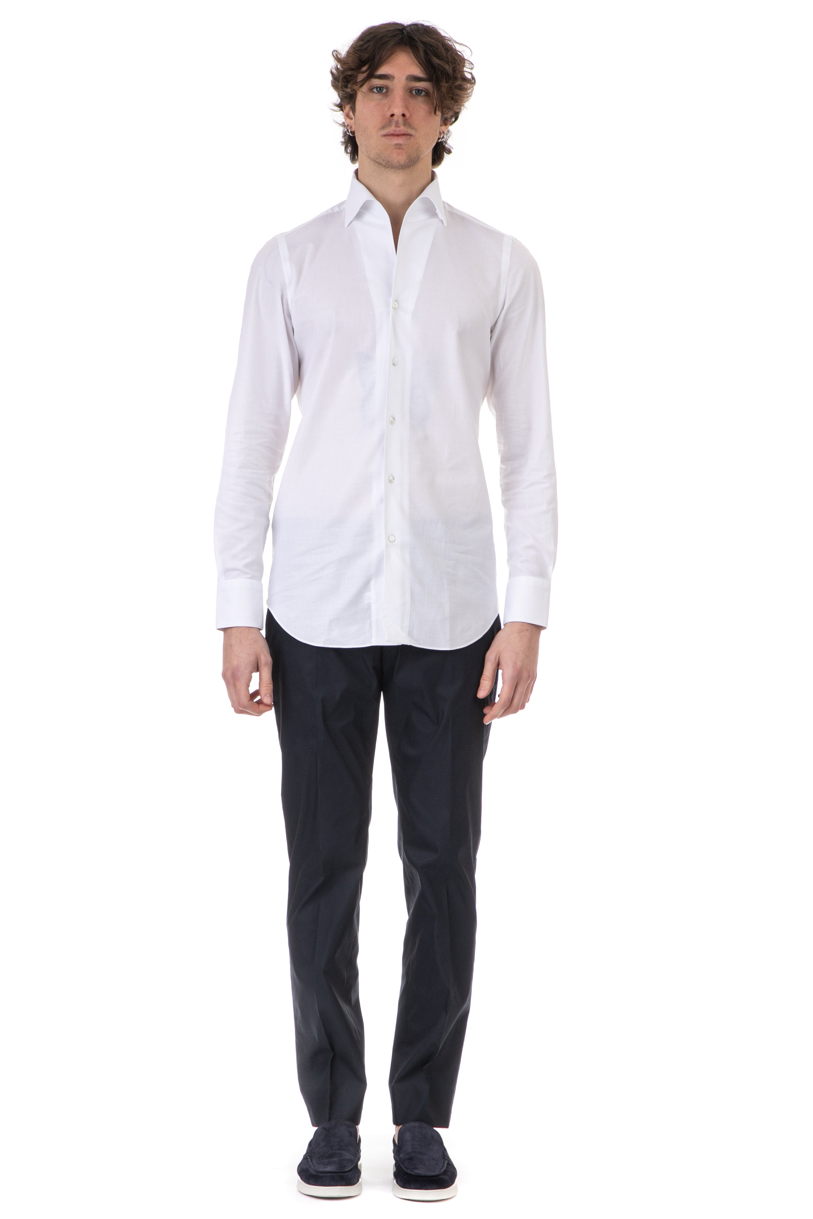 Tailored shirt in cotton with ustica collar<br>