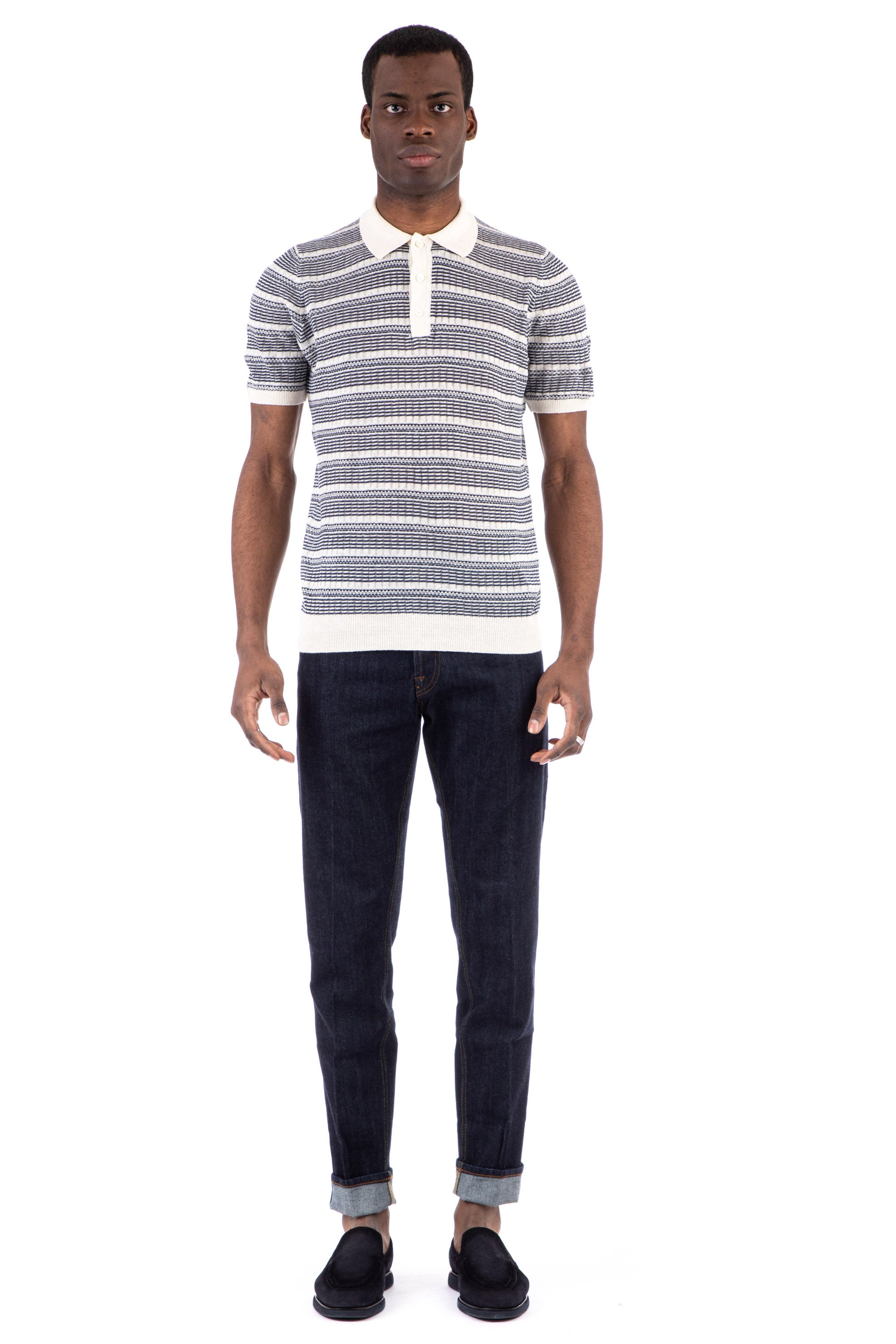 Linen-cotton jacquard polo shirt