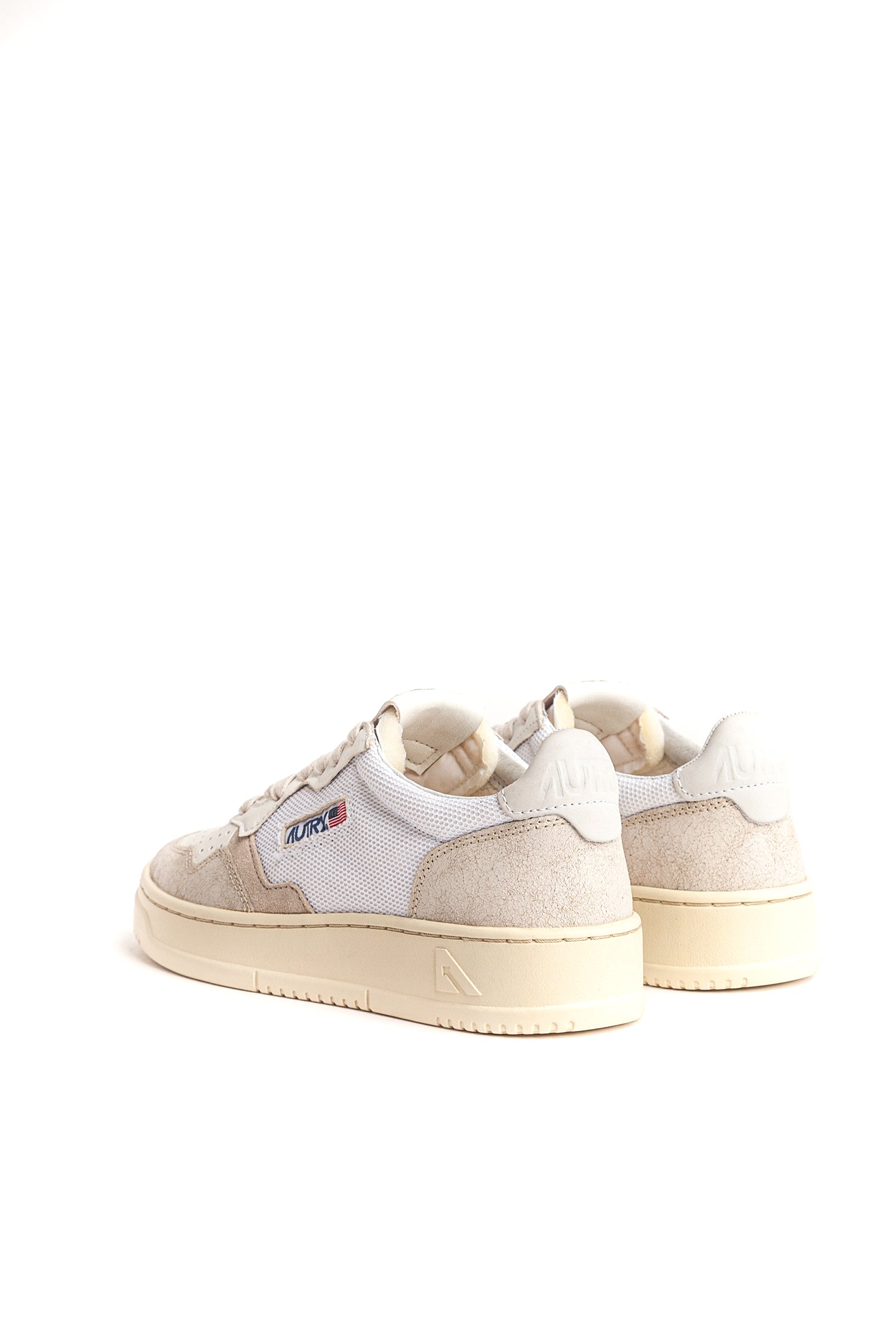 Sneaker medalist in pelle nabuk e mesh con talloncino bianco