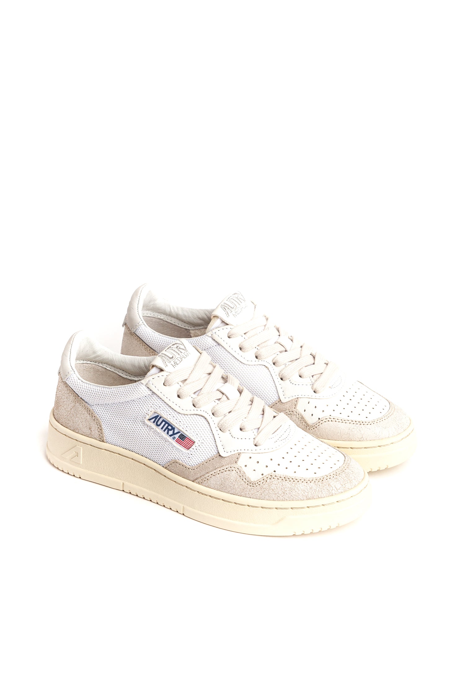 Sneaker medalist in pelle nabuk e mesh con talloncino bianco