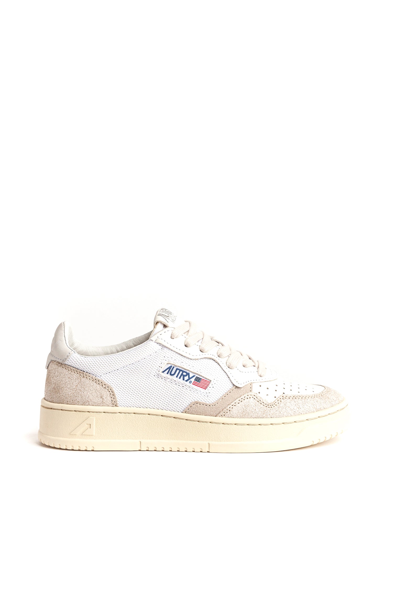 Sneaker medalist in pelle nabuk e mesh con talloncino bianco