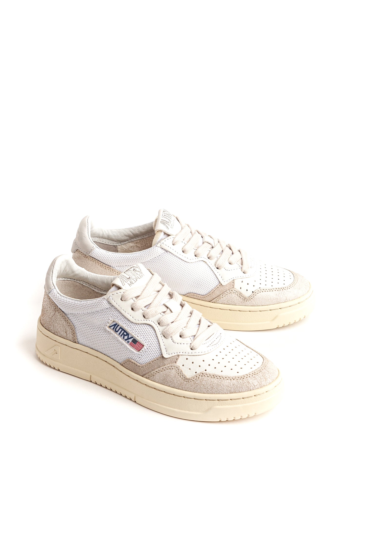 Sneaker medalist in pelle nabuk e mesh con talloncino bianco