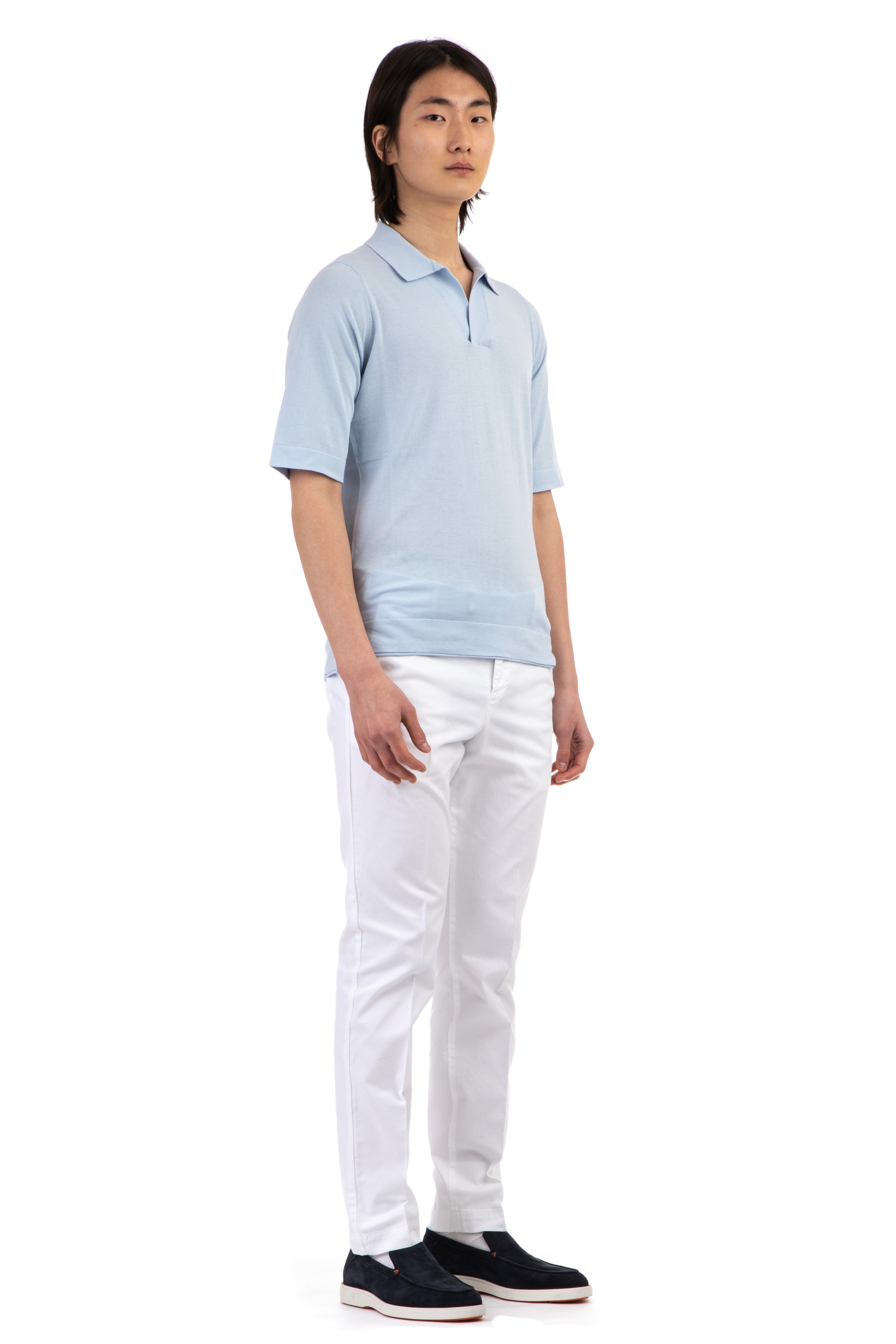 Open collar superlight cotton polo shirt