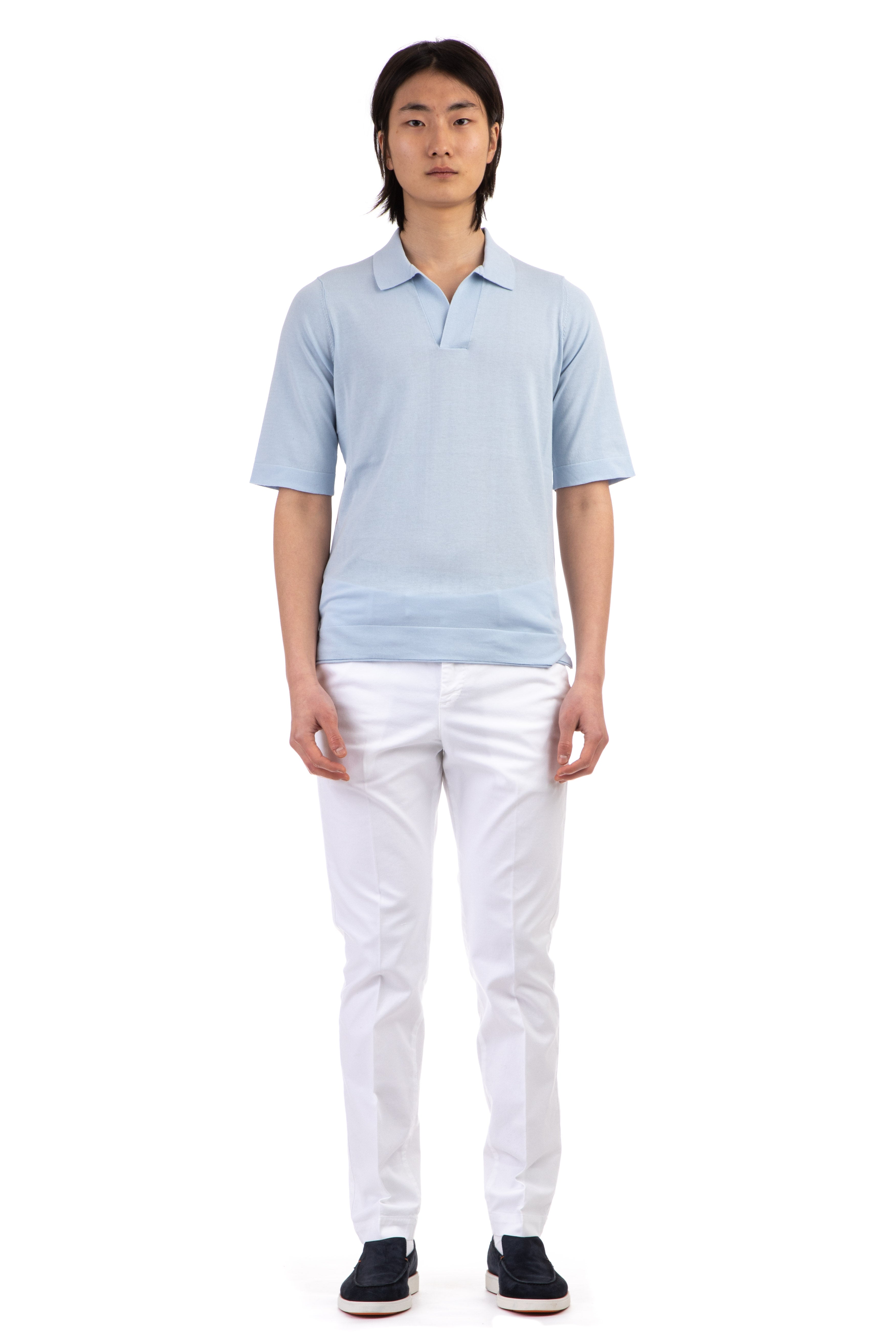 Open collar superlight cotton polo shirt